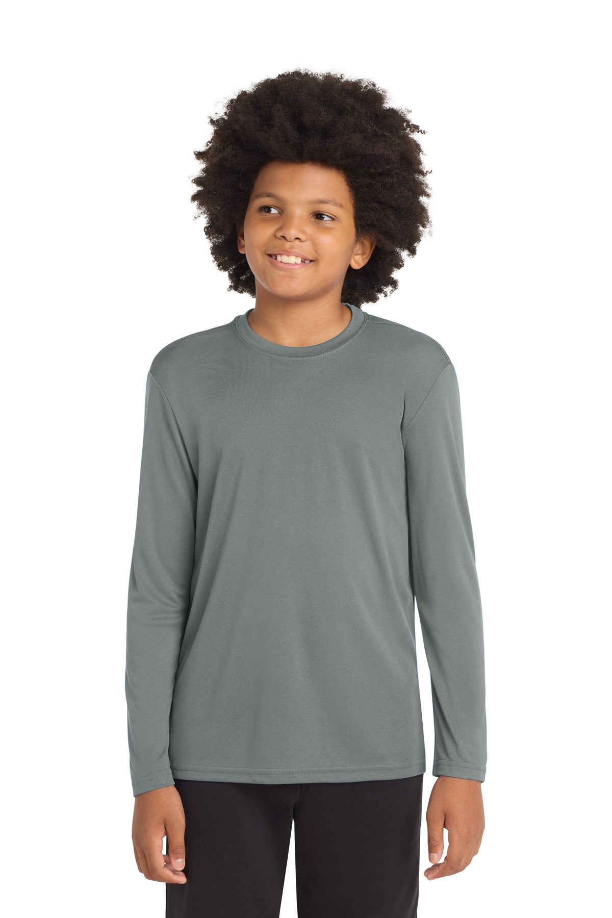 Sport-Tek Youth Long Sleeve PosiCharge Competitor Tee. YST350LS in Grey Concrete