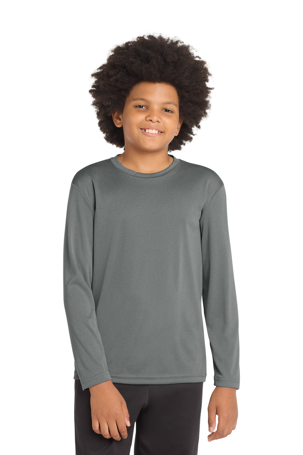 Sport-Tek Youth Long Sleeve PosiCharge Competitor Tee. YST350LS in Iron Grey Heather