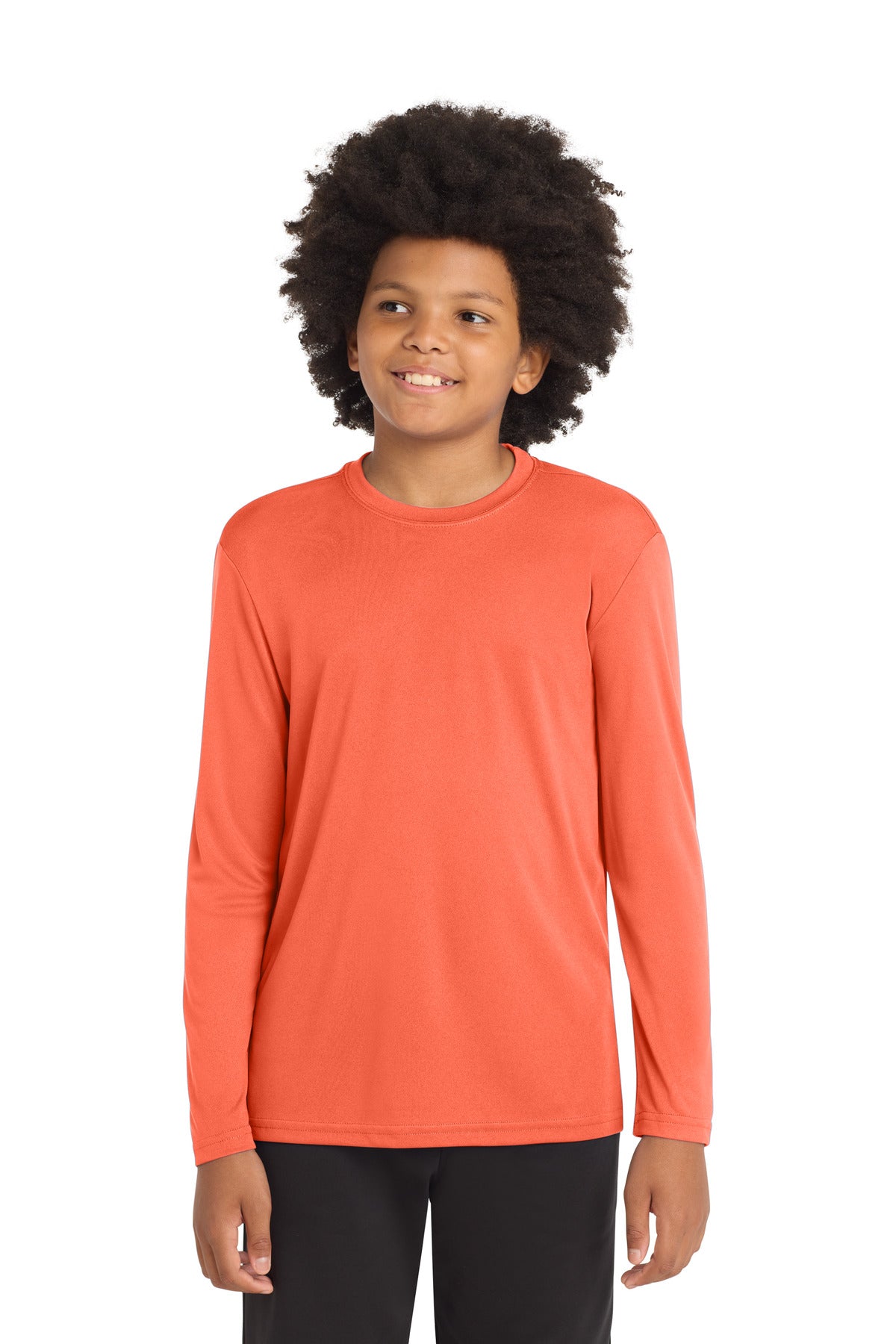 Sport-Tek Youth Long Sleeve PosiCharge Competitor Tee. YST350LS in Neon Orange