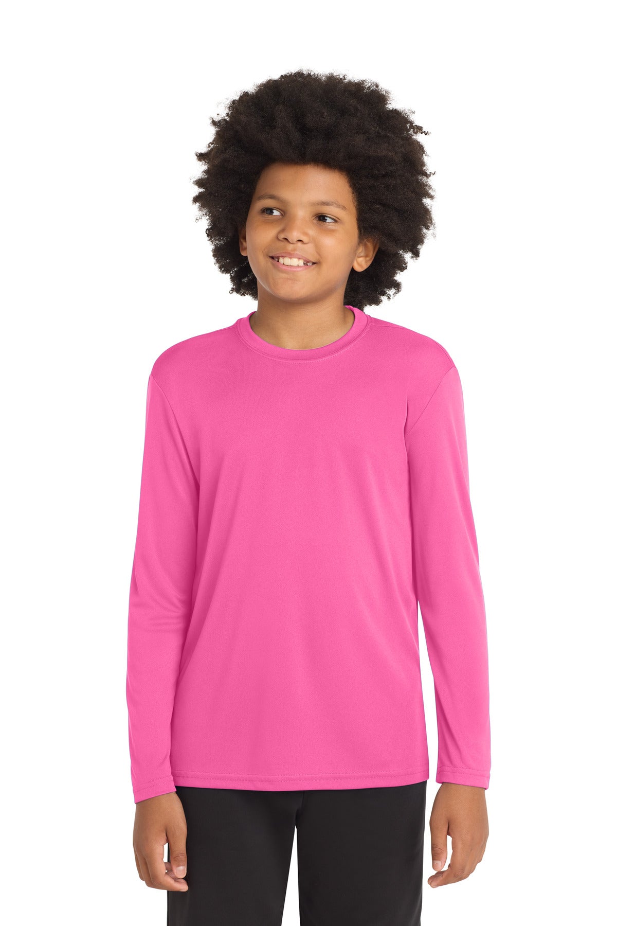 Sport-Tek Youth Long Sleeve PosiCharge Competitor Tee. YST350LS in Neon Pink