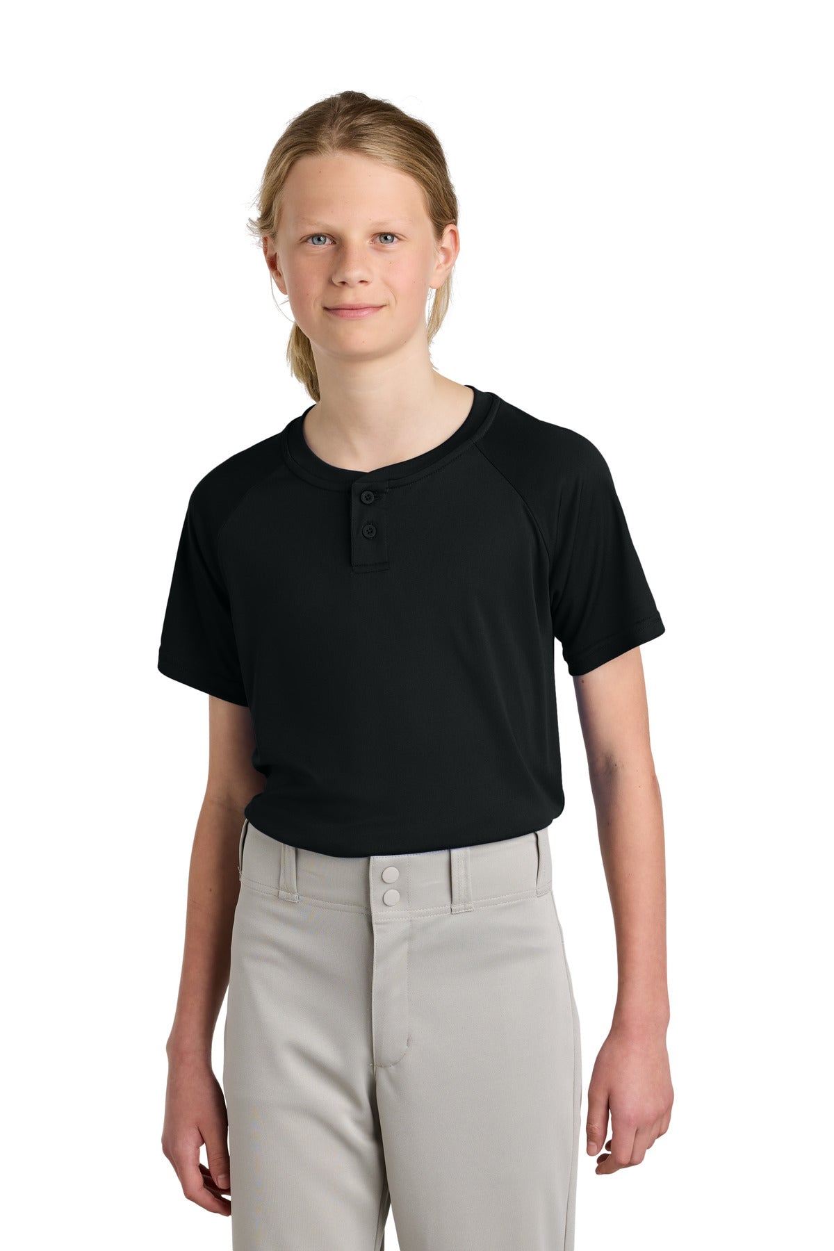 Sport-Tek Youth PosiCharge Competitor 2-Button Henley YST359 in Black