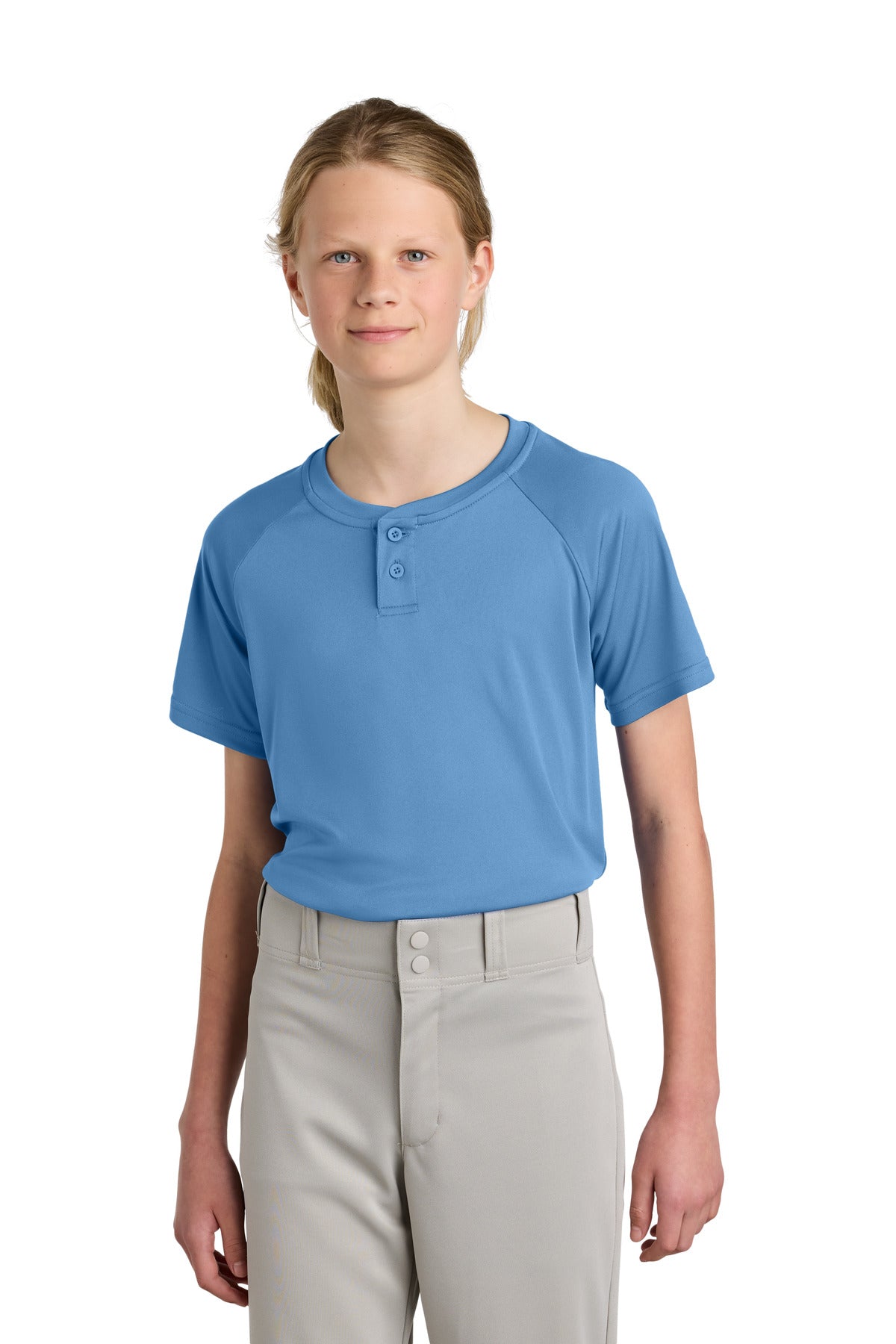 Sport-Tek Youth PosiCharge Competitor 2-Button Henley YST359 in Carolina Blue