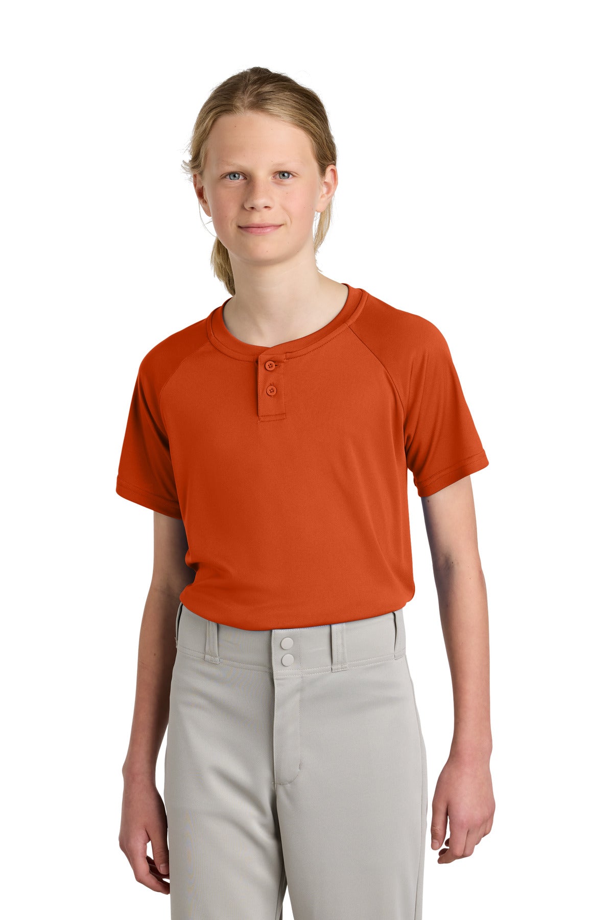 Sport-Tek Youth PosiCharge Competitor 2-Button Henley YST359 in Deep Orange