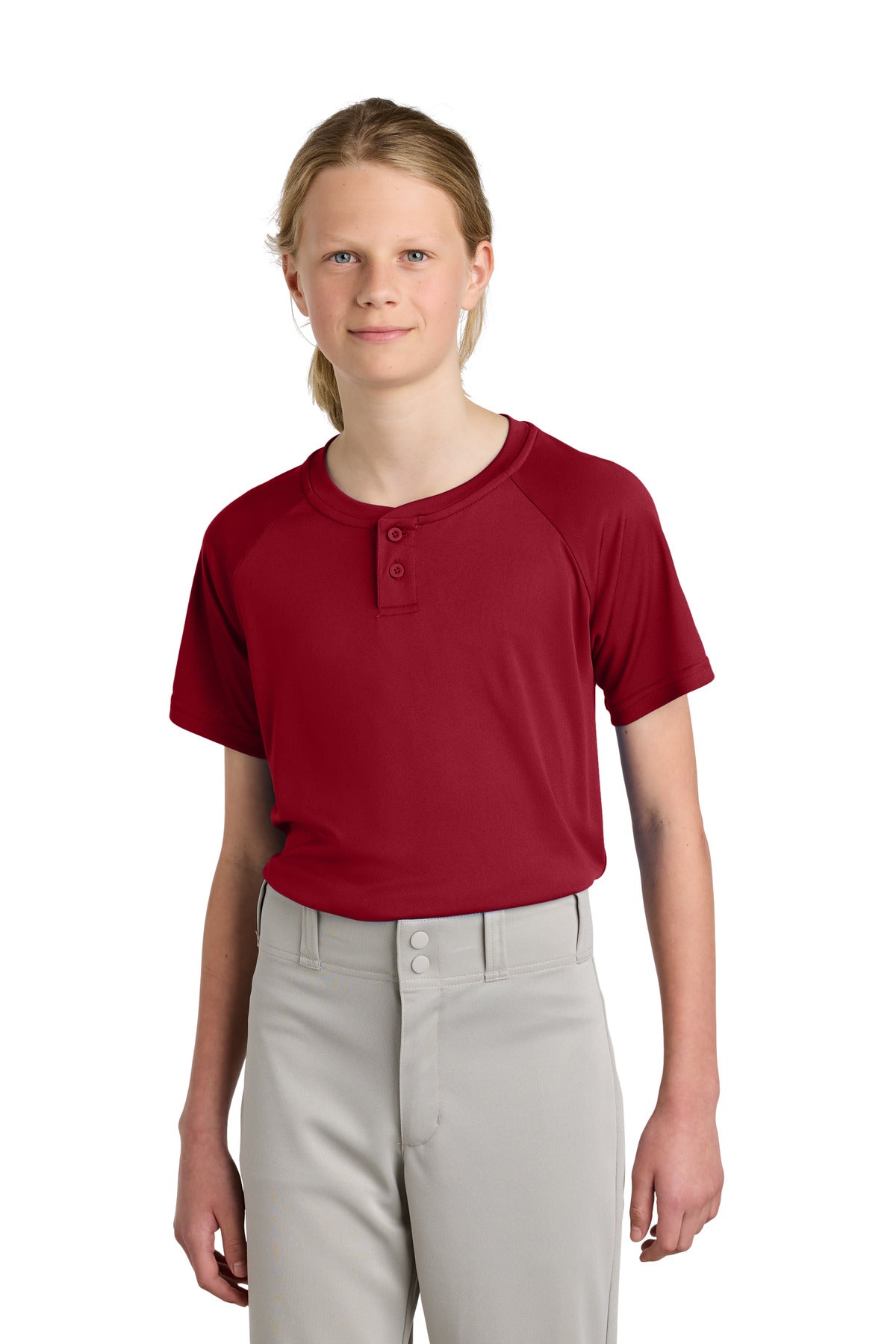 Sport-Tek Youth PosiCharge Competitor 2-Button Henley YST359 in Deep Red
