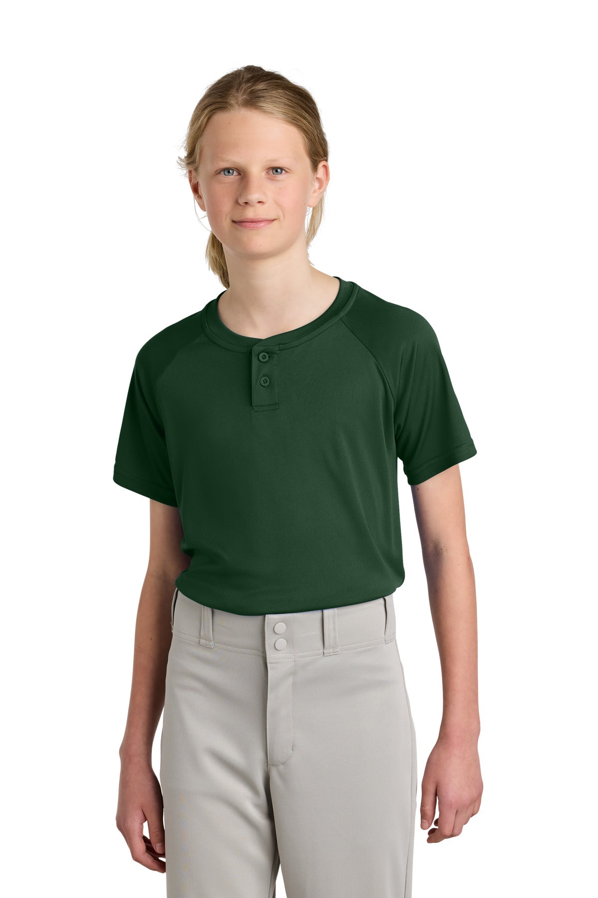 Sport-Tek Youth PosiCharge Competitor 2-Button Henley YST359 in Forest Green