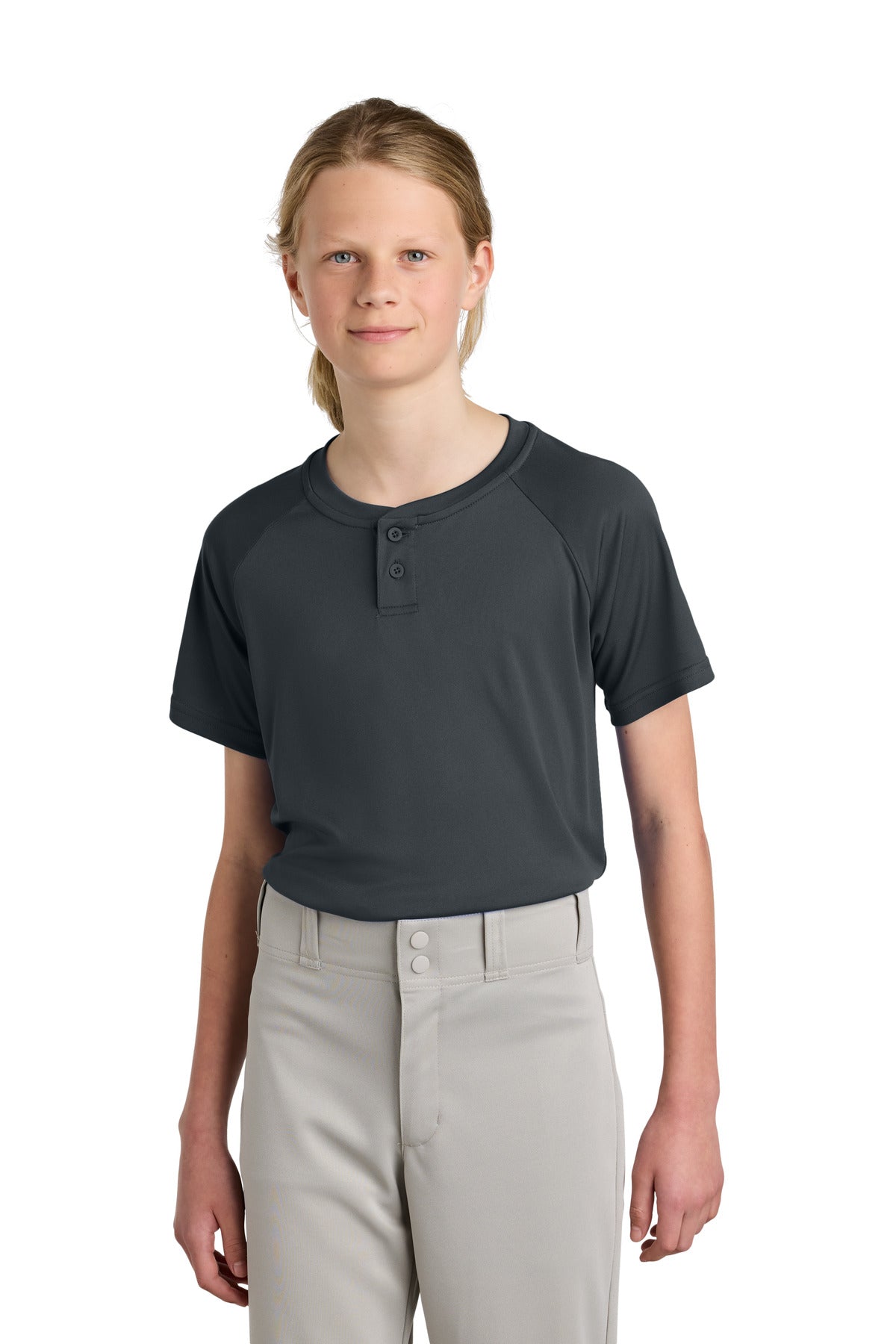 Sport-Tek Youth PosiCharge Competitor 2-Button Henley YST359 in Iron Grey