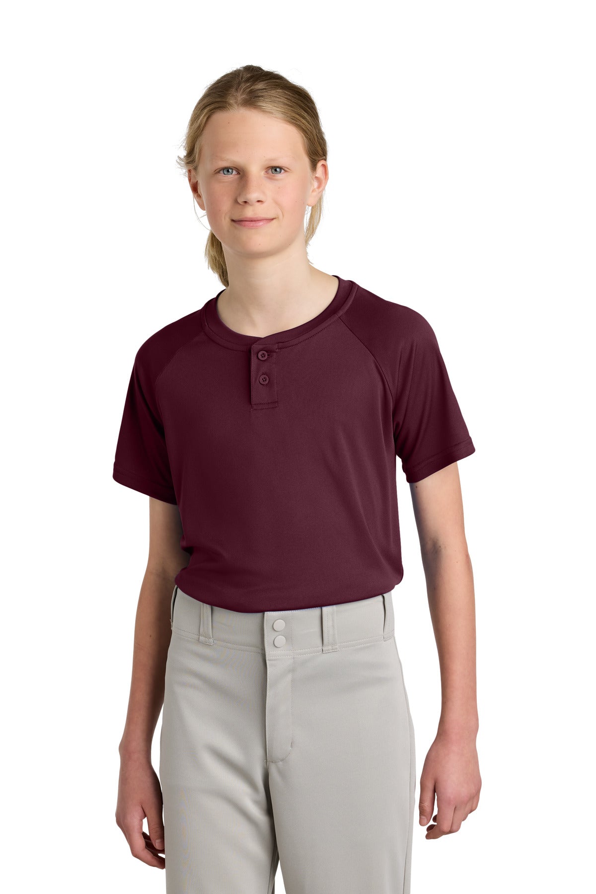Sport-Tek Youth PosiCharge Competitor 2-Button Henley YST359 in Maroon
