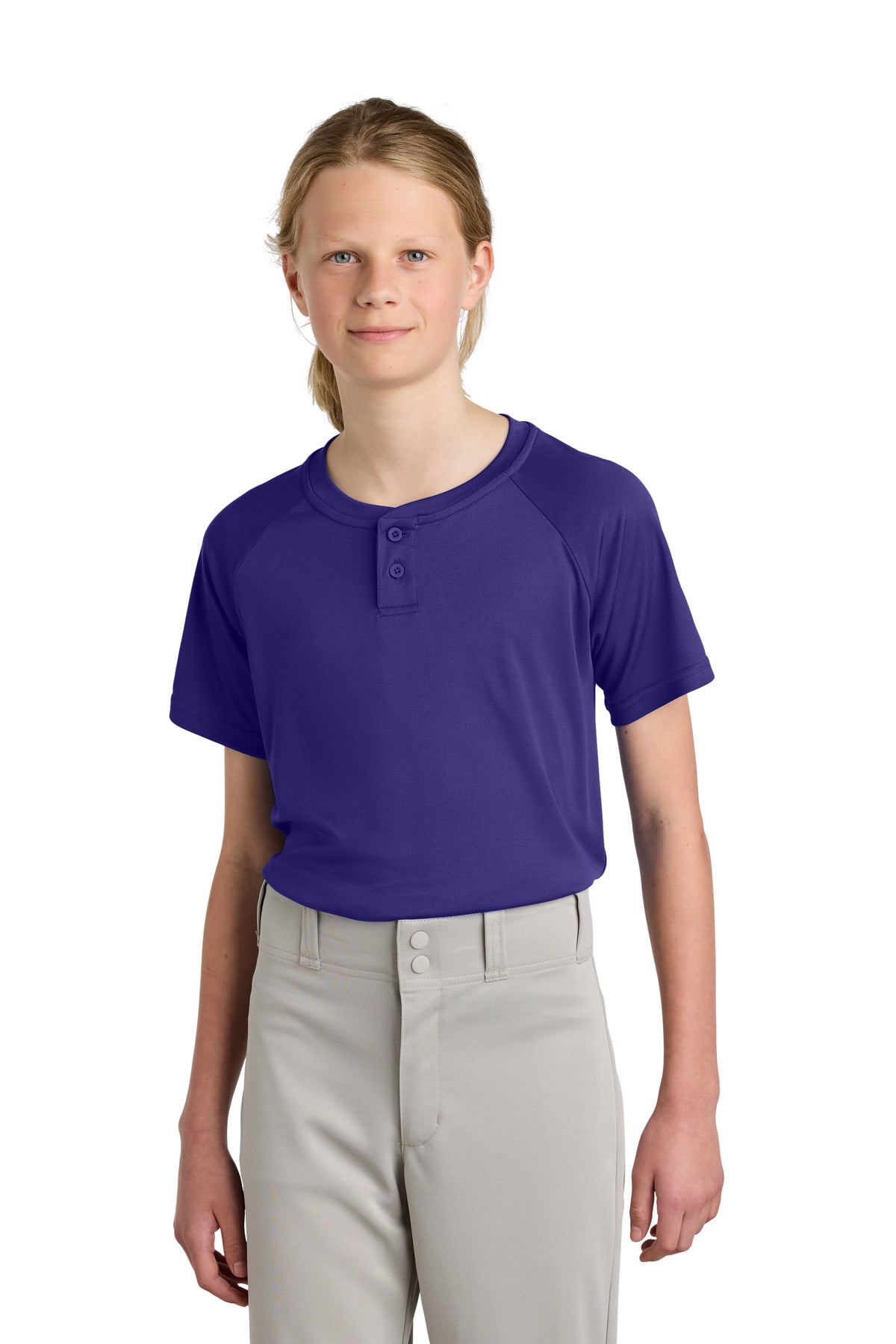 Sport-Tek Youth PosiCharge Competitor 2-Button Henley YST359 in Purple