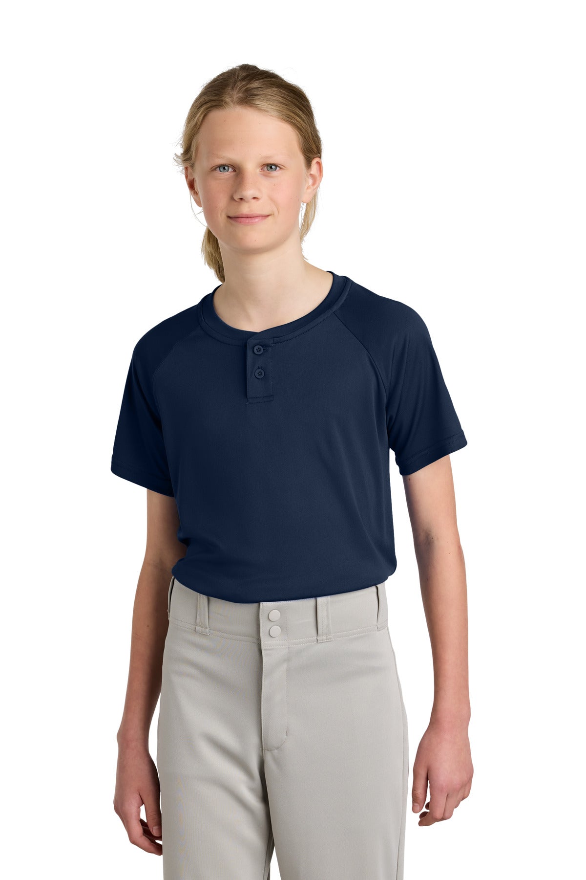 Sport-Tek Youth PosiCharge Competitor 2-Button Henley YST359 in True Navy