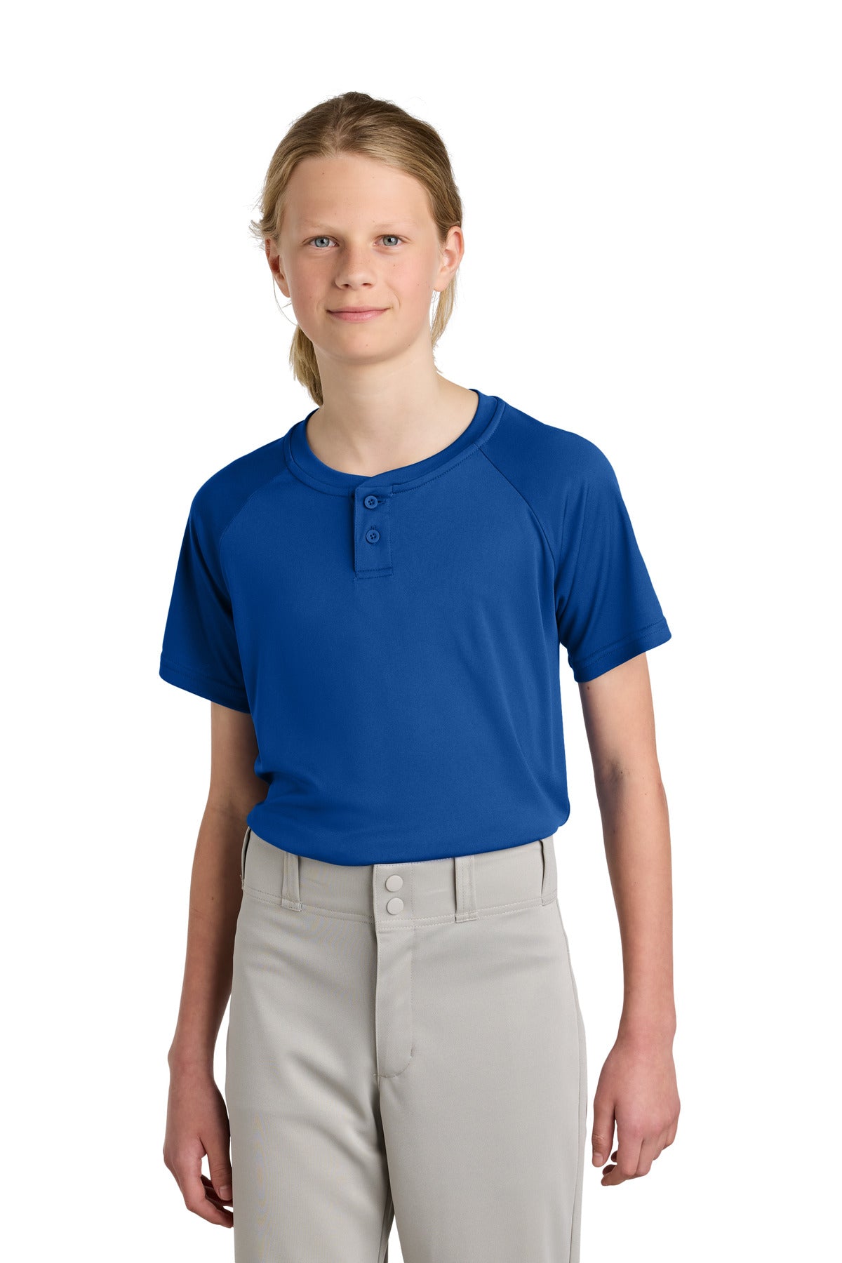 Sport-Tek Youth PosiCharge Competitor 2-Button Henley YST359 in True Royal