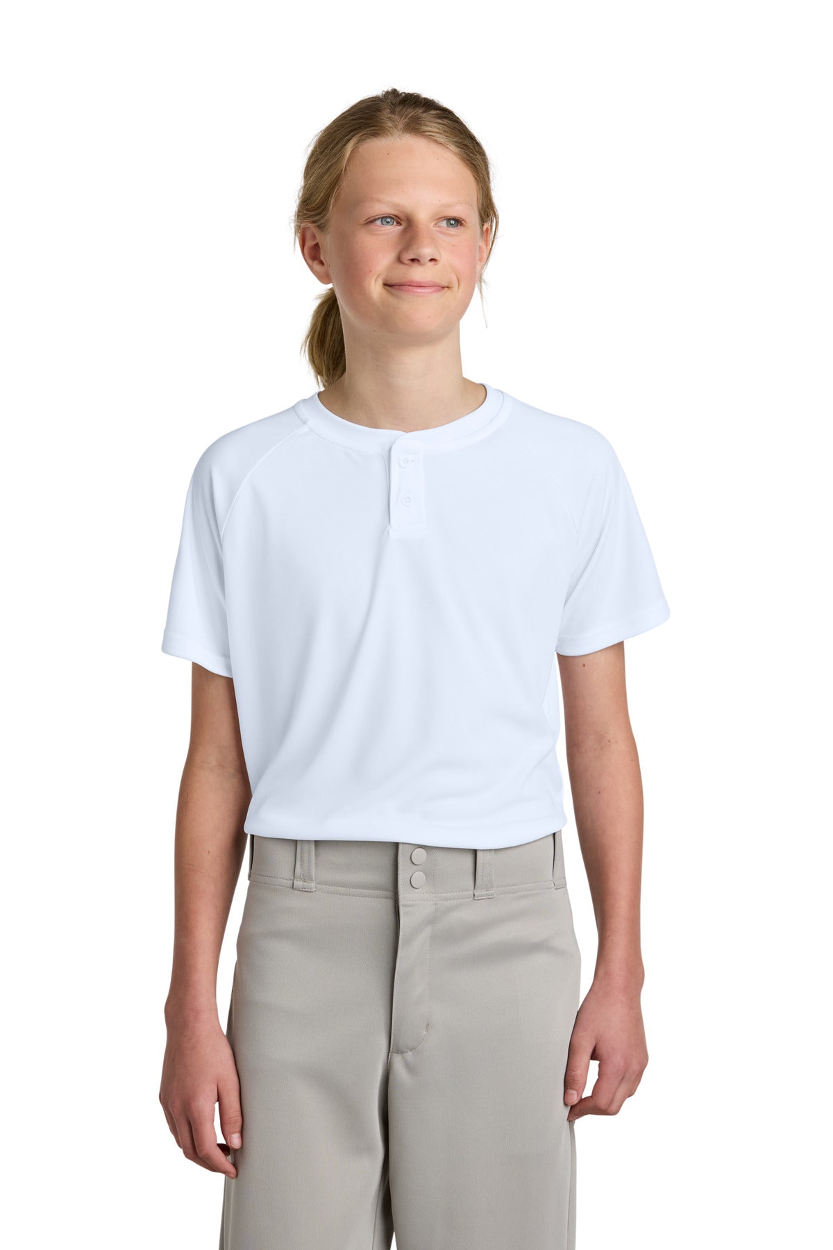 Sport-Tek Youth PosiCharge Competitor 2-Button Henley YST359 in White