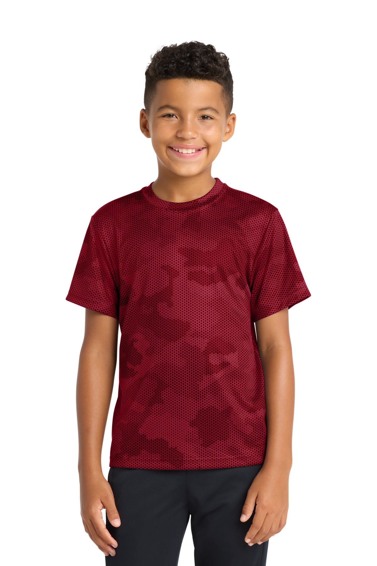 Sport-Tek Youth CamoHex Tee. YST370 in Deep Red