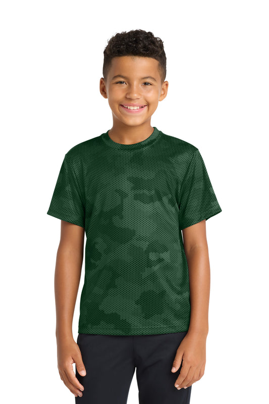 Sport-Tek Youth CamoHex Tee. YST370 in Forest Green