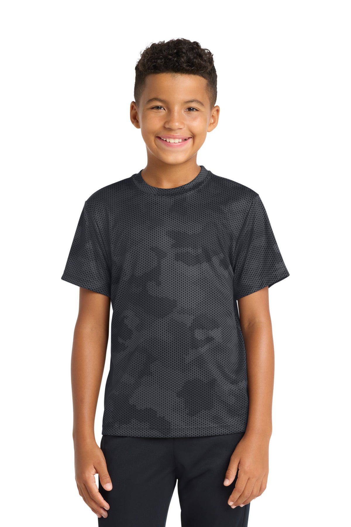 Sport-Tek Youth CamoHex Tee. YST370 in Iron Grey