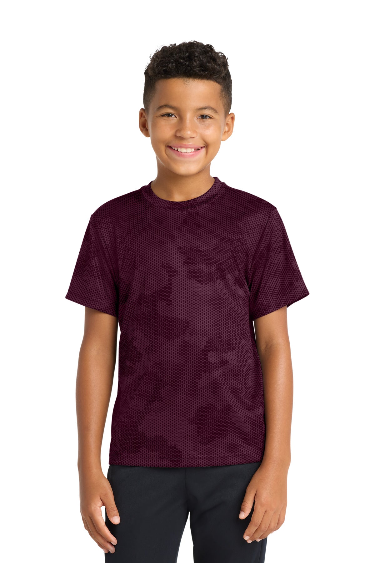 Sport-Tek Youth CamoHex Tee. YST370 in Maroon