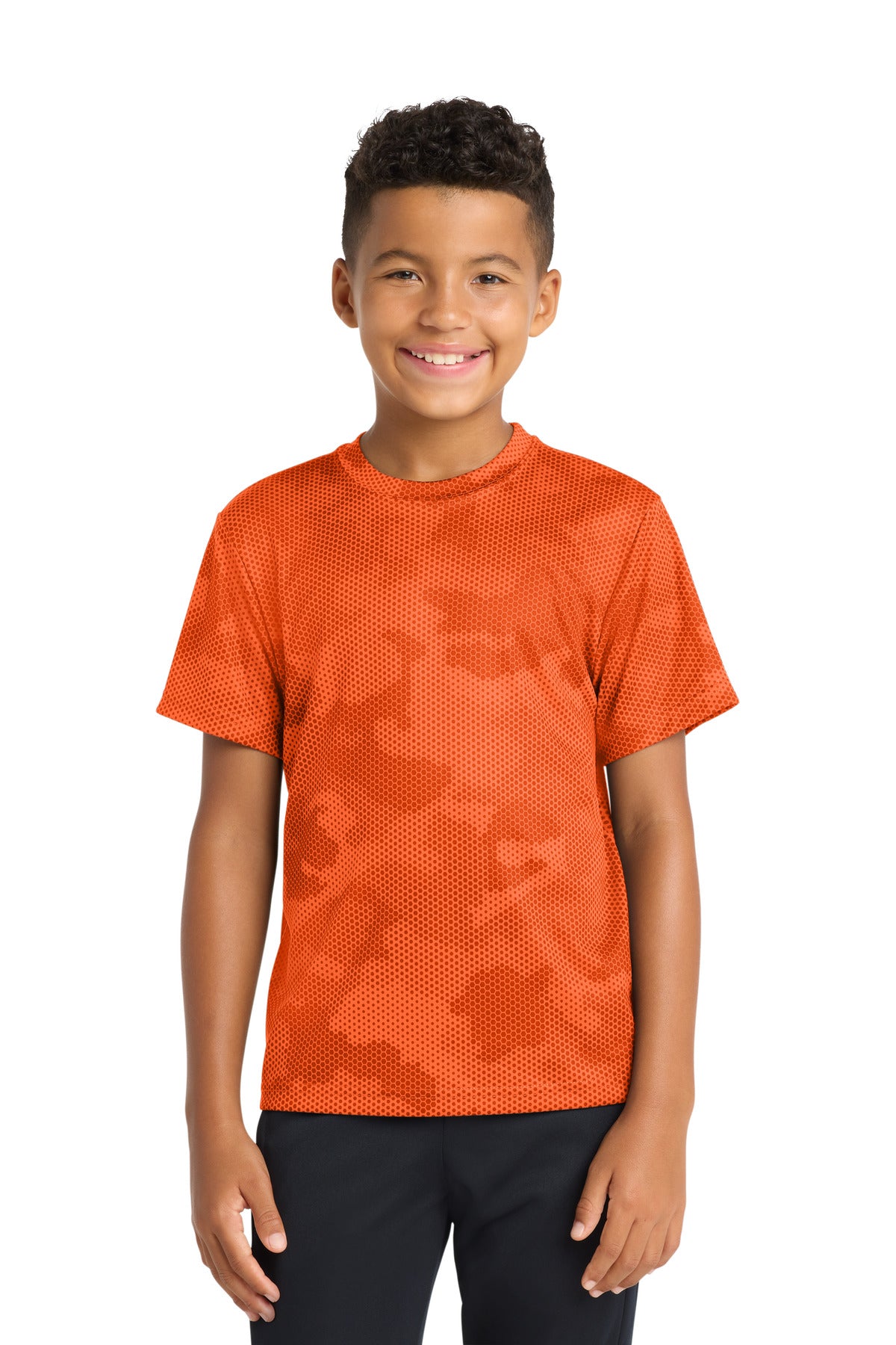 Sport-Tek Youth CamoHex Tee. YST370 in Neon Orange