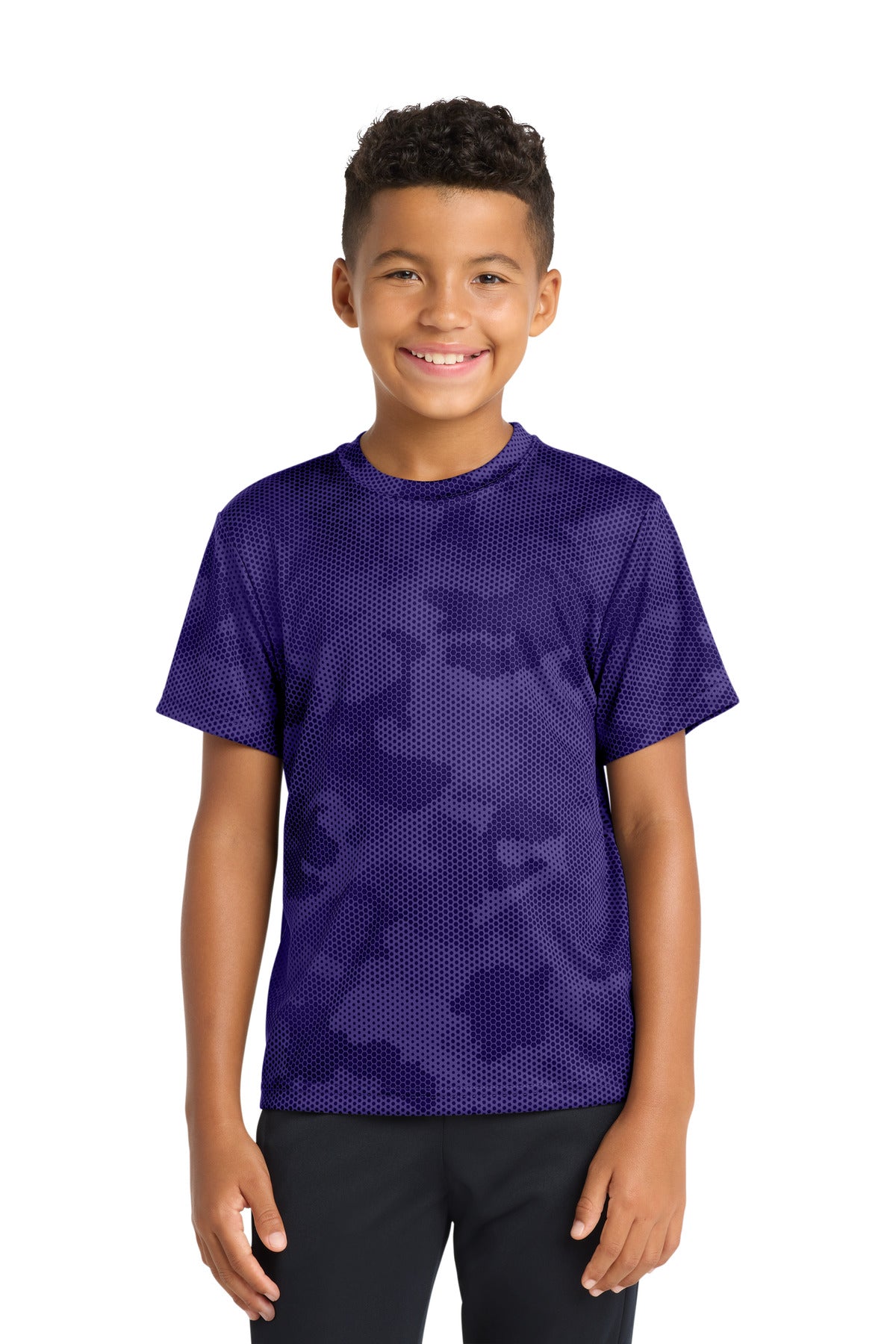 Sport-Tek Youth CamoHex Tee. YST370 in Purple
