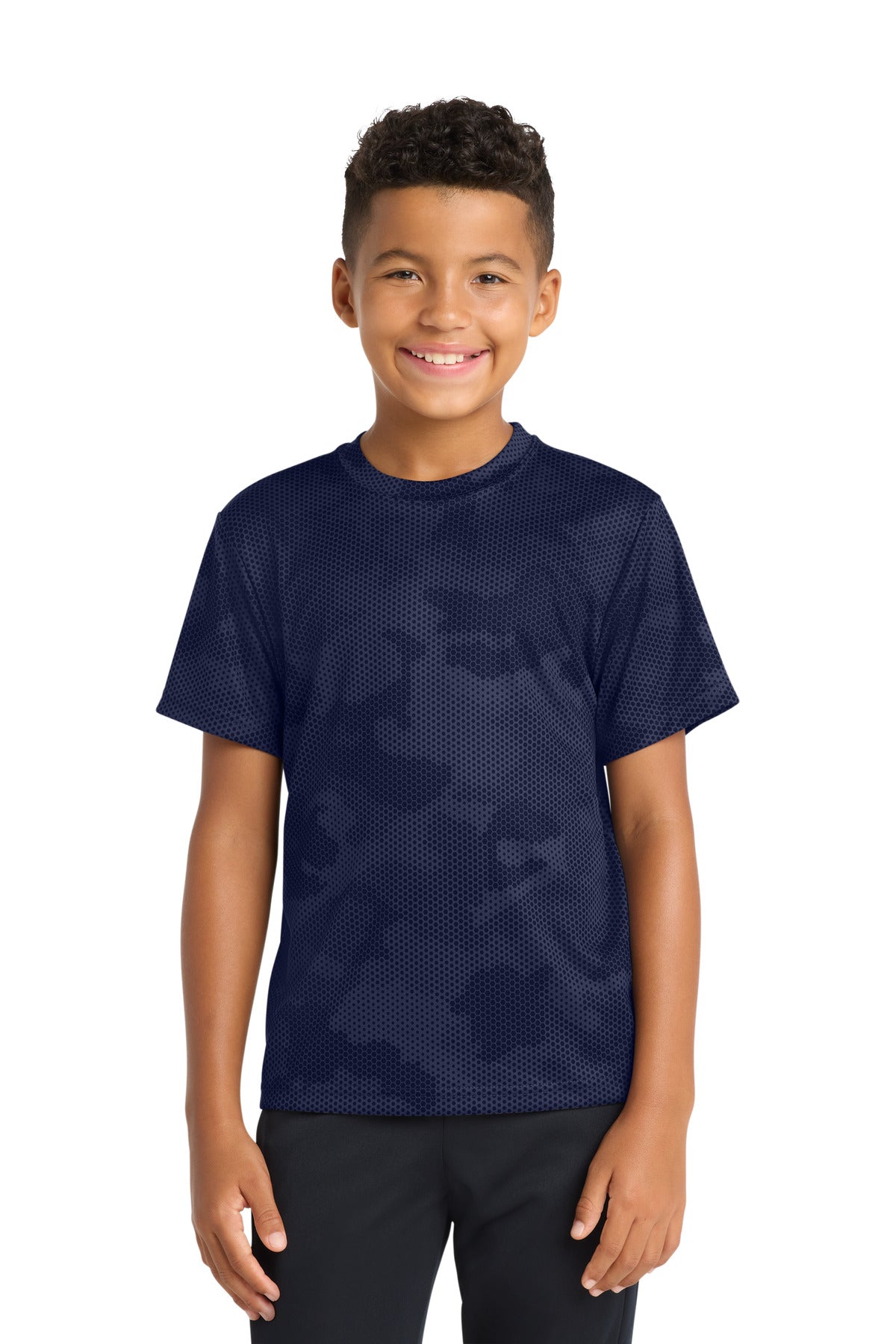 Sport-Tek Youth CamoHex Tee. YST370 in True Navy
