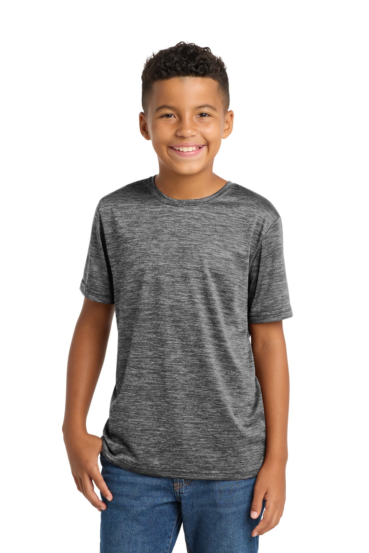 Sport-Tek Youth PosiCharge Electric Heather Tee. YST390 in Grey-Black Electric