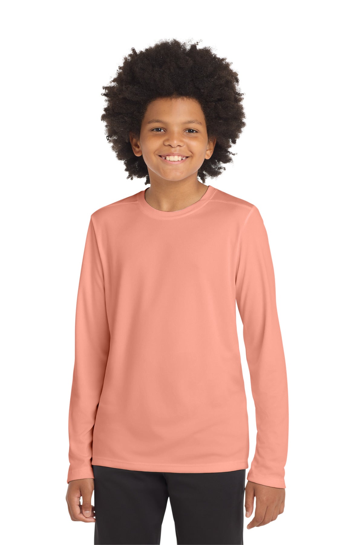 Sport-Tek  Youth Posi-UV Pro Long Sleeve Tee. YST420LS in Soft Coral