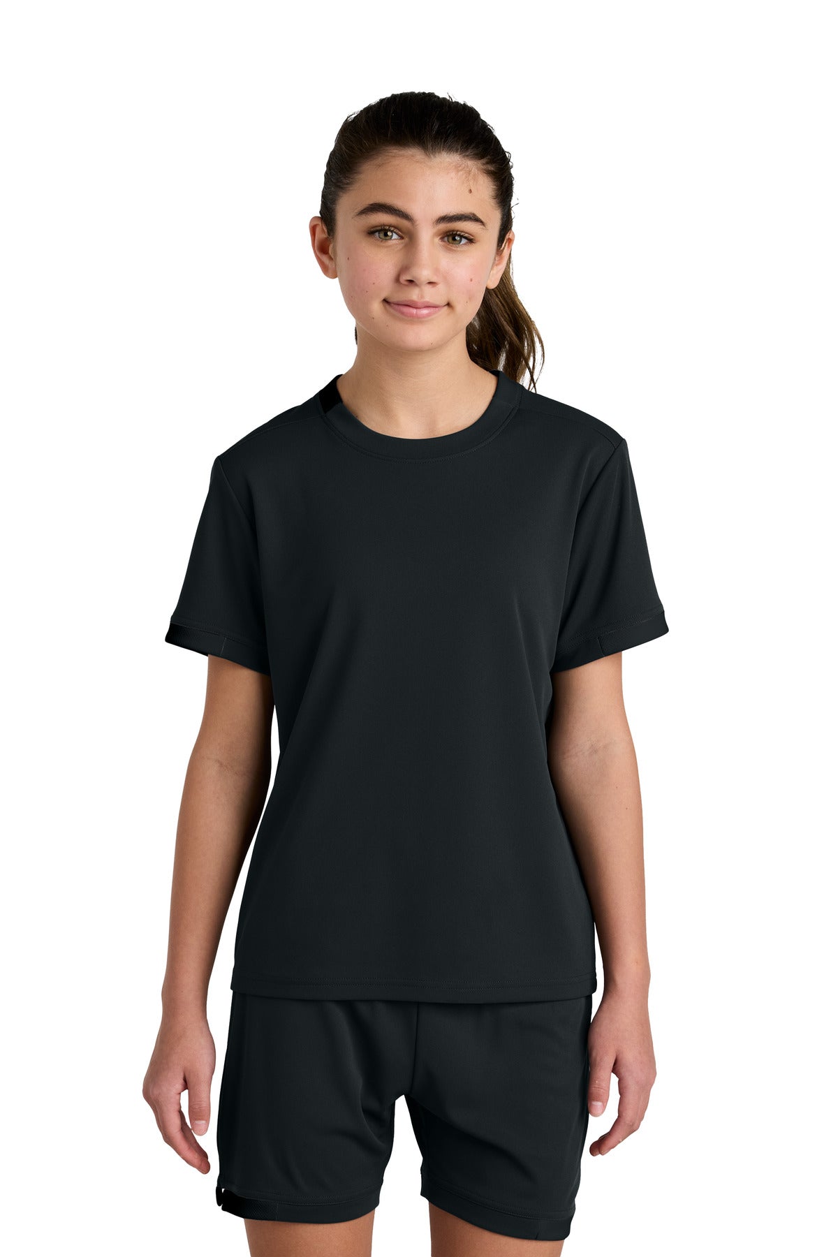 Sport-Tek Youth Club Short Sleeve Crew YST440 in Black/ Black