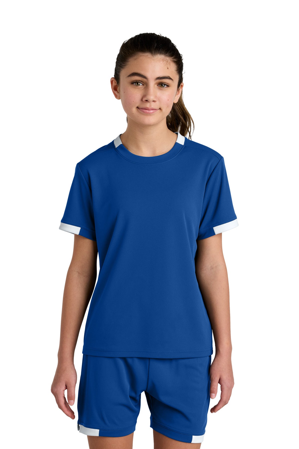 Sport-Tek Youth Club Short Sleeve Crew YST440 in True Royal/ White