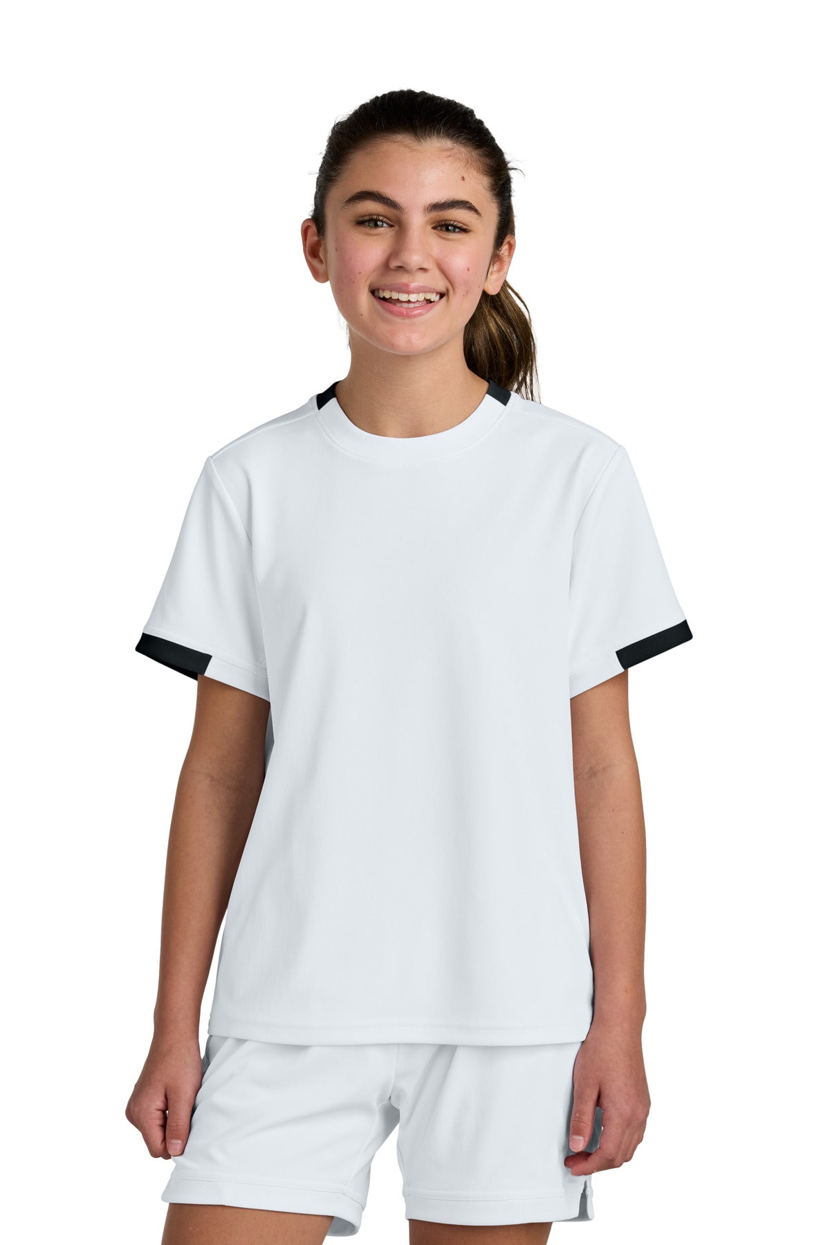 Sport-Tek Youth Club Short Sleeve Crew YST440 in White/ Black
