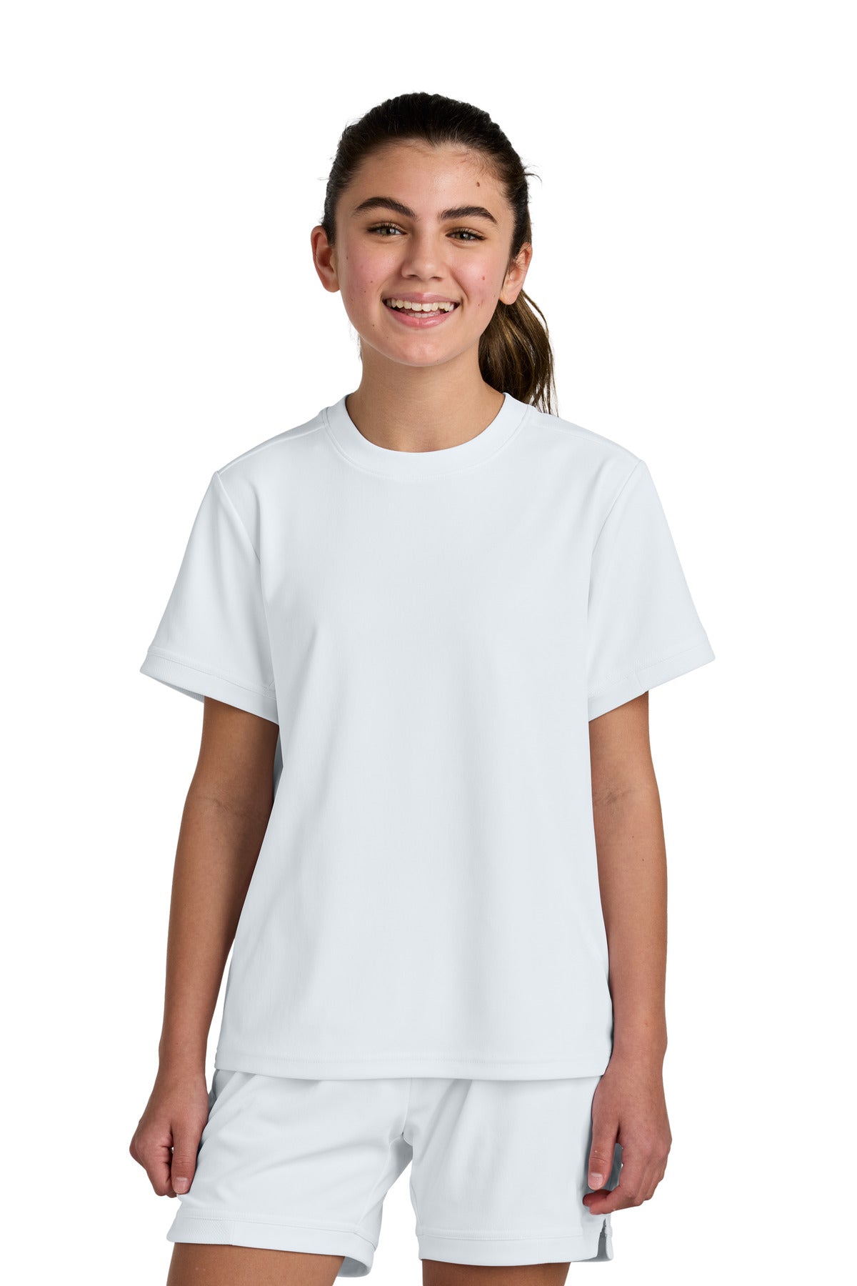 Sport-Tek Youth Club Short Sleeve Crew YST440 in White/ White