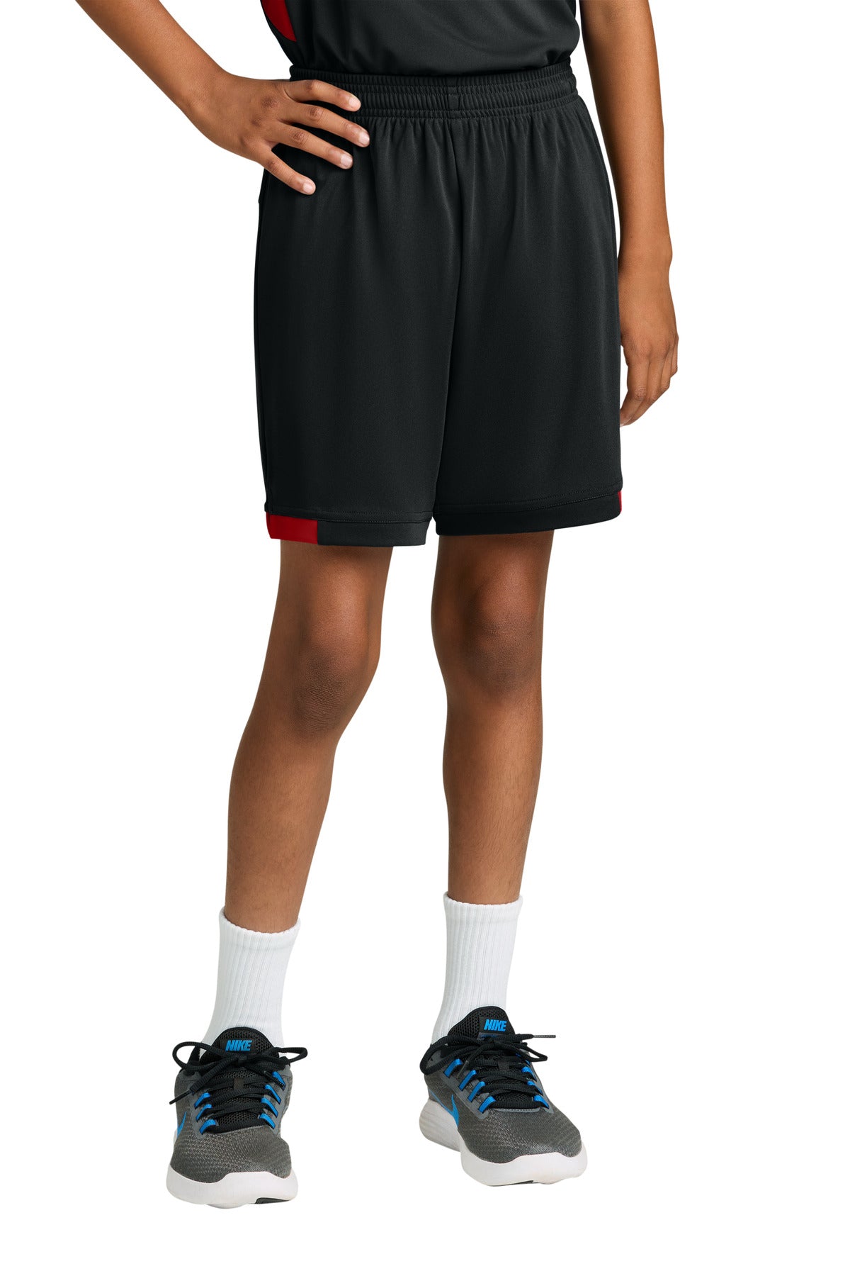 Sport-Tek Youth Club 5  Short YST4420 in Black/ Deep Red