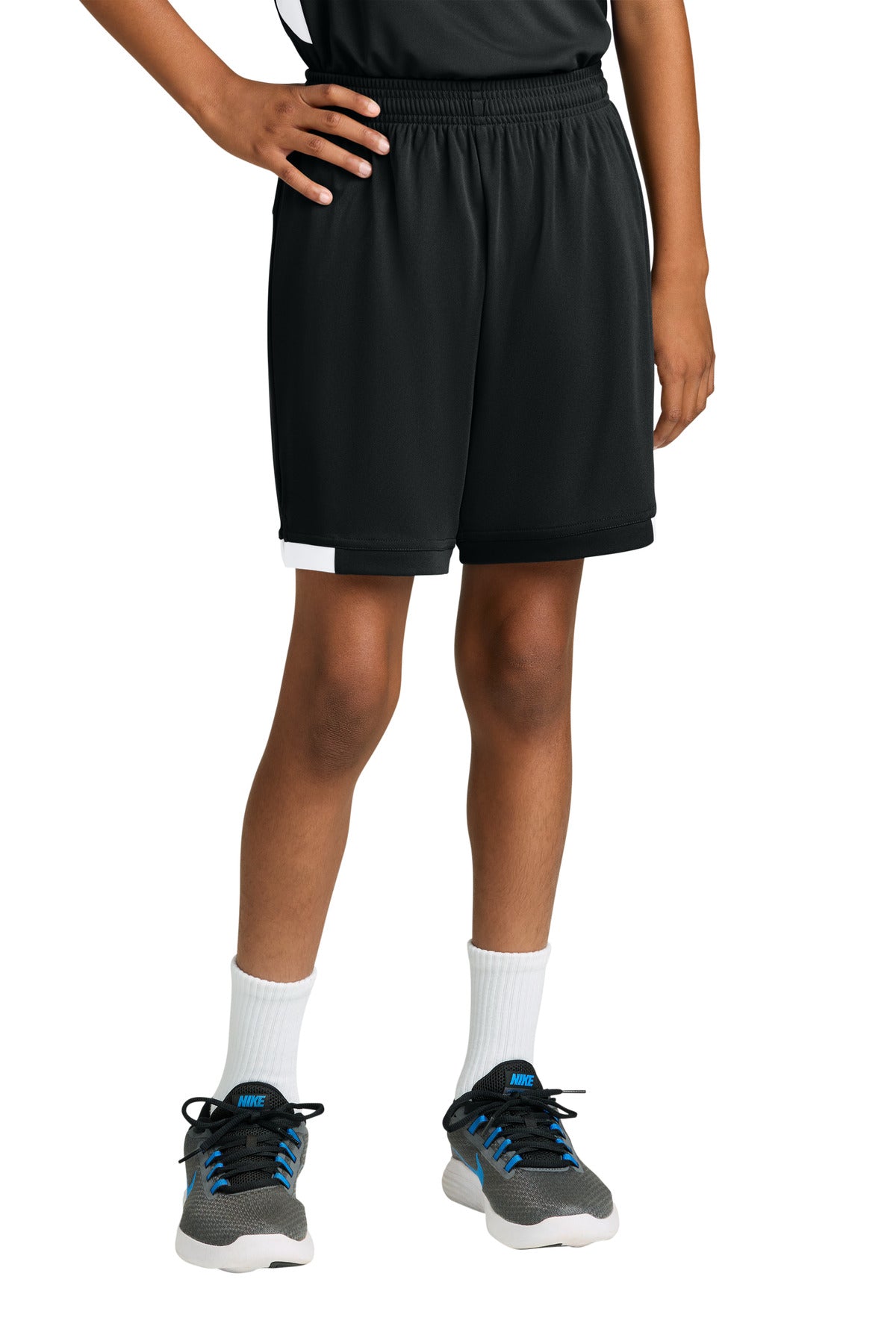 Sport-Tek Youth Club 5  Short YST4420 in Black/ White