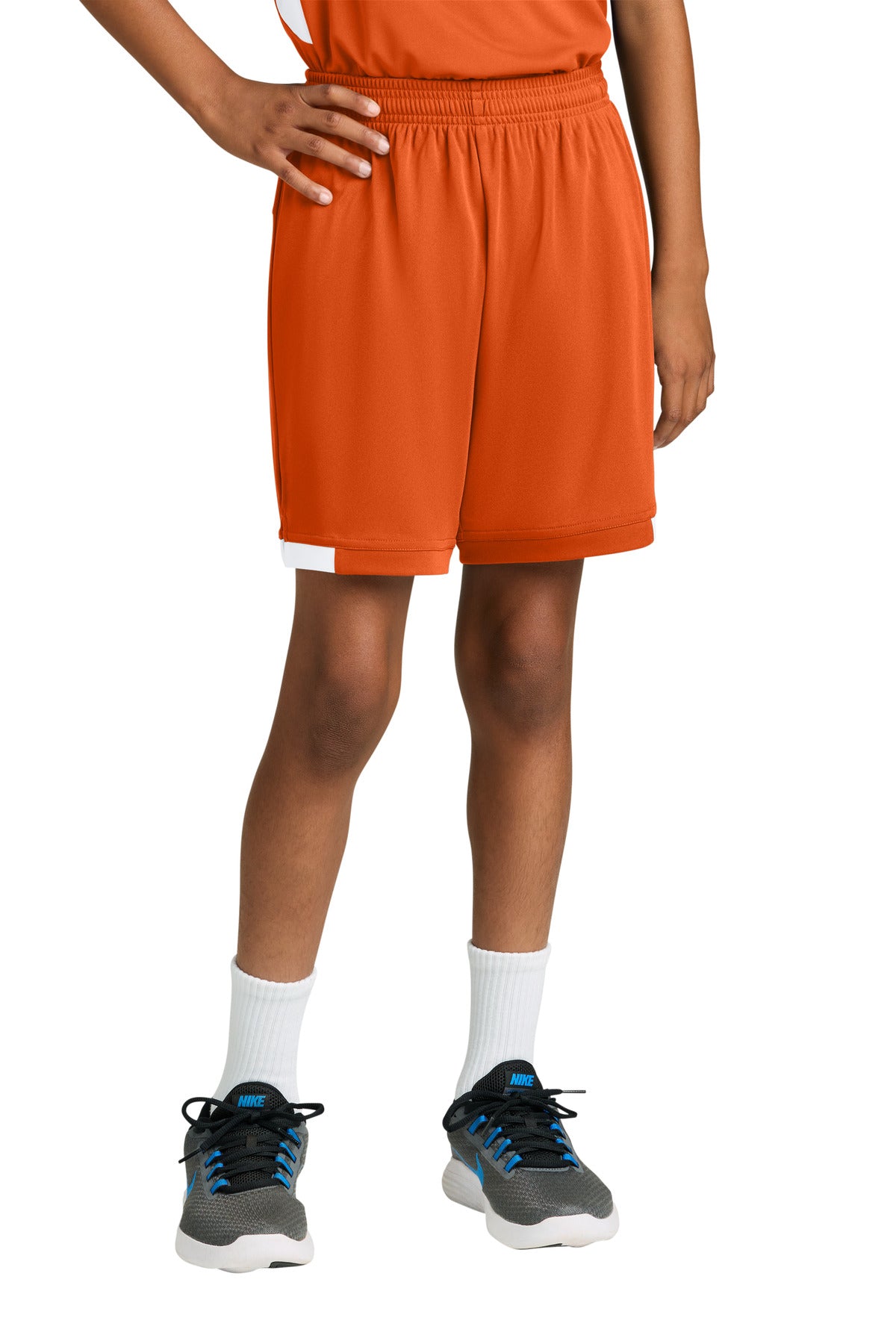 Sport-Tek Youth Club 5  Short YST4420 in Deep Orange/ White