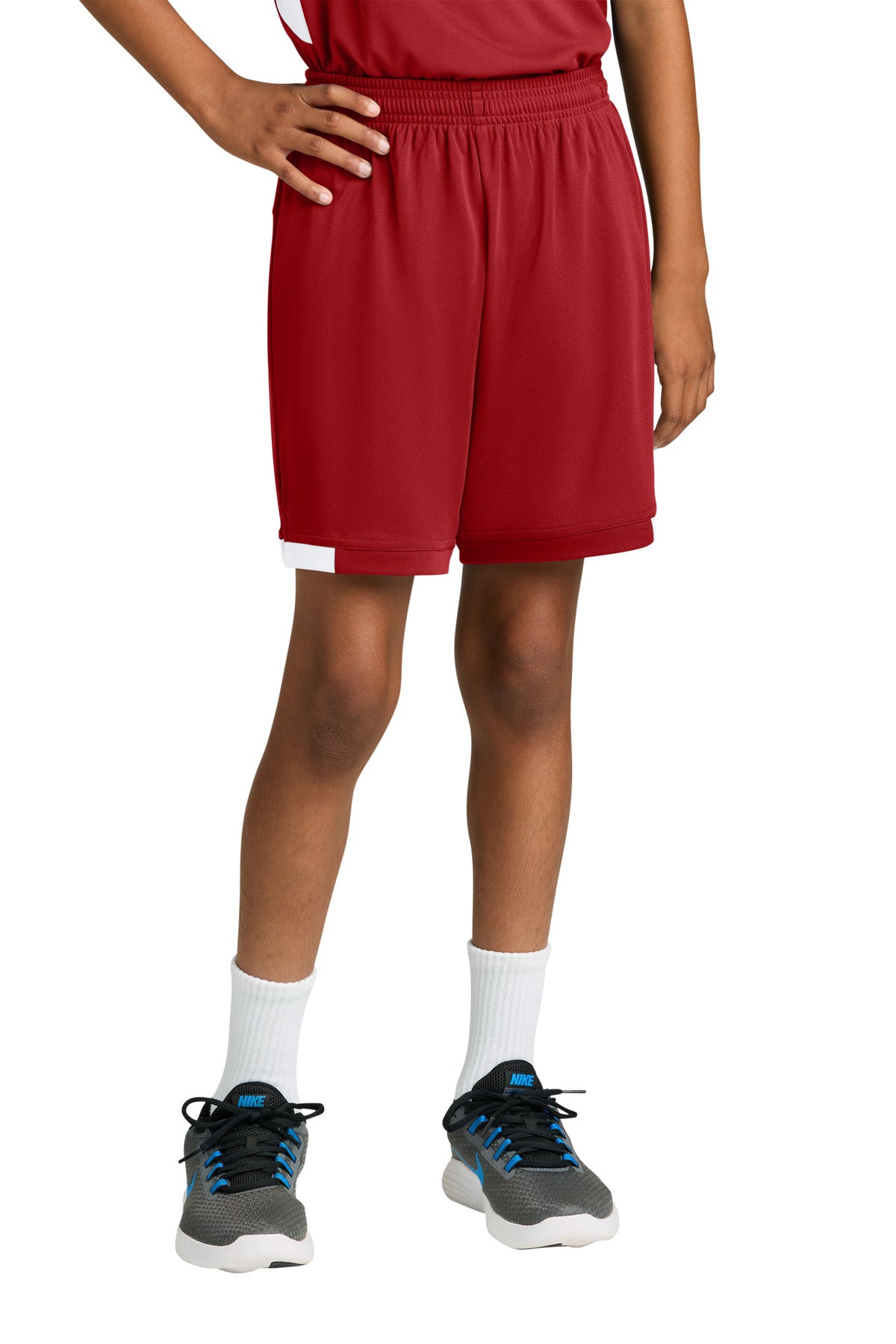 Sport-Tek Youth Club 5  Short YST4420 in Deep Red/ White