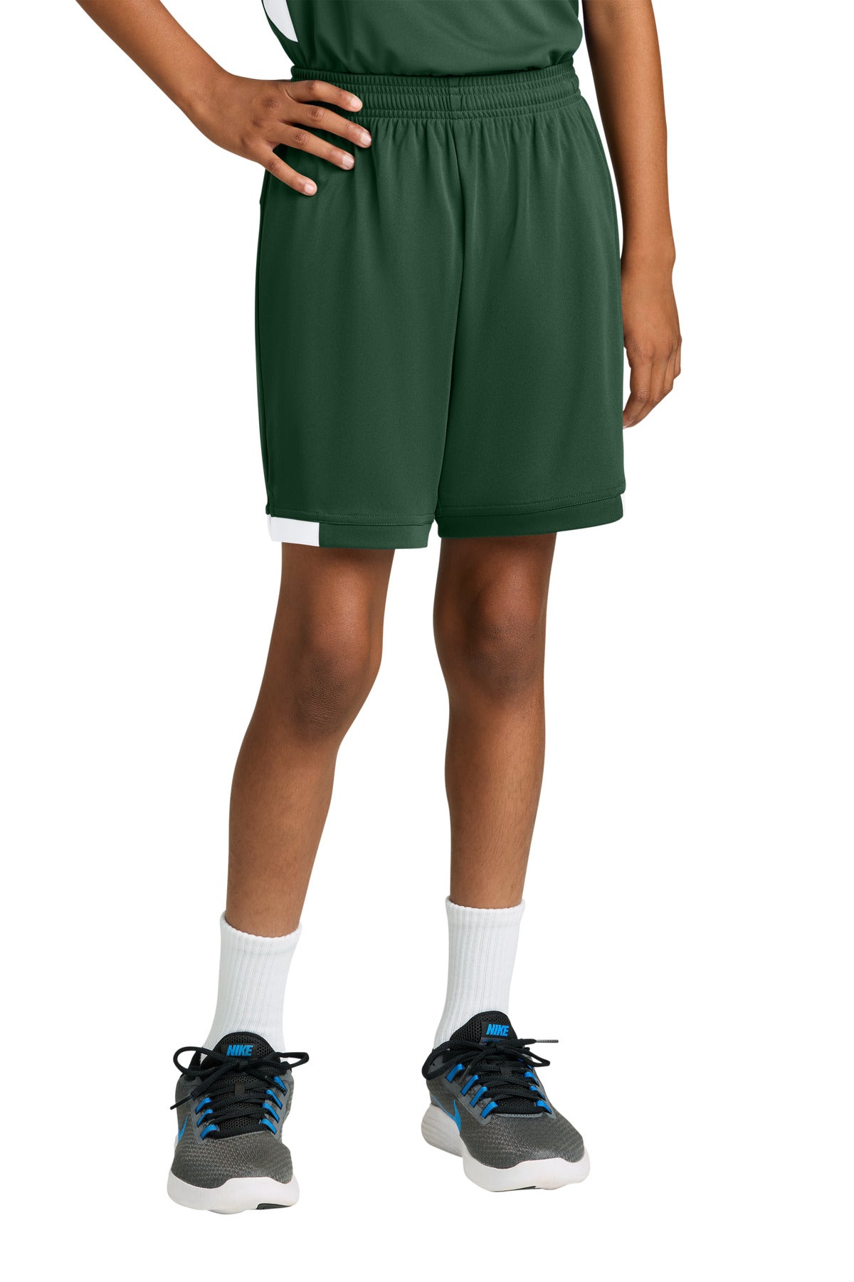 Sport-Tek Youth Club 5  Short YST4420 in Forest Green/ White