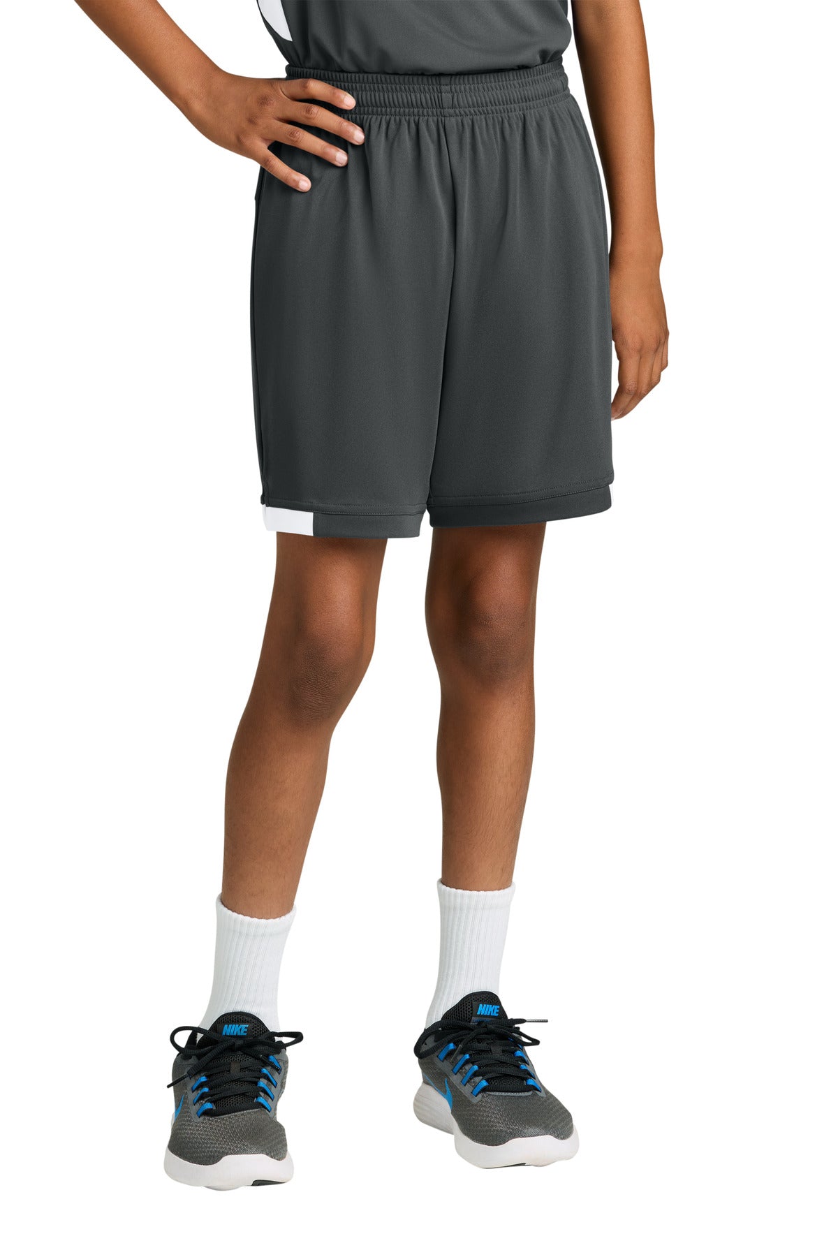 Sport-Tek Youth Club 5  Short YST4420 in Iron Grey/ White