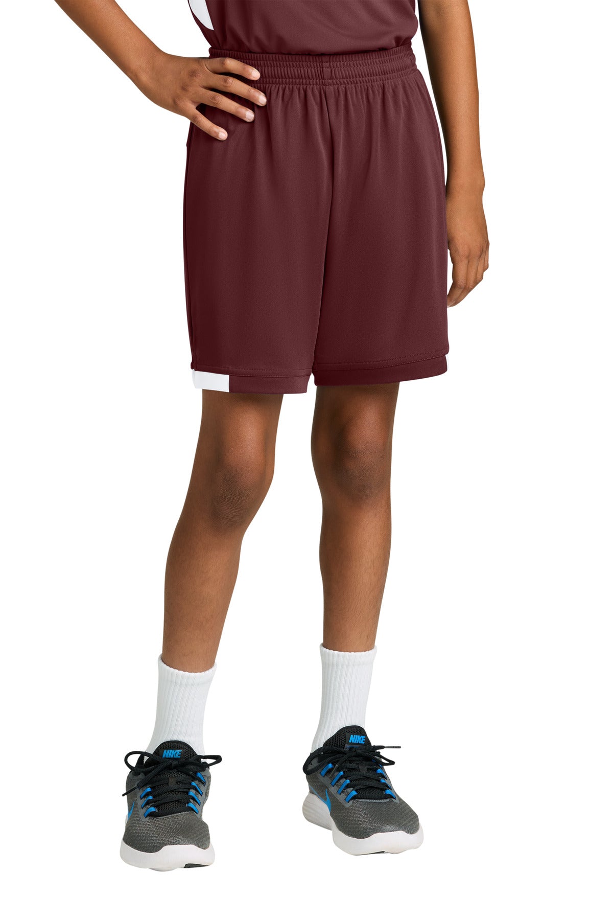 Sport-Tek Youth Club 5  Short YST4420 in Maroon/ White
