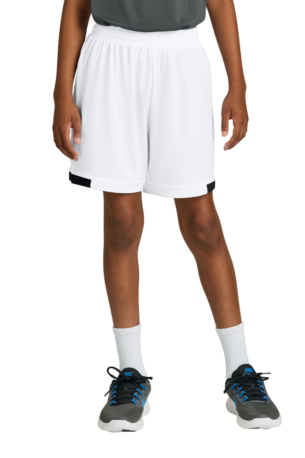 Sport-Tek Youth Club 5  Short YST4420 in White/ Black