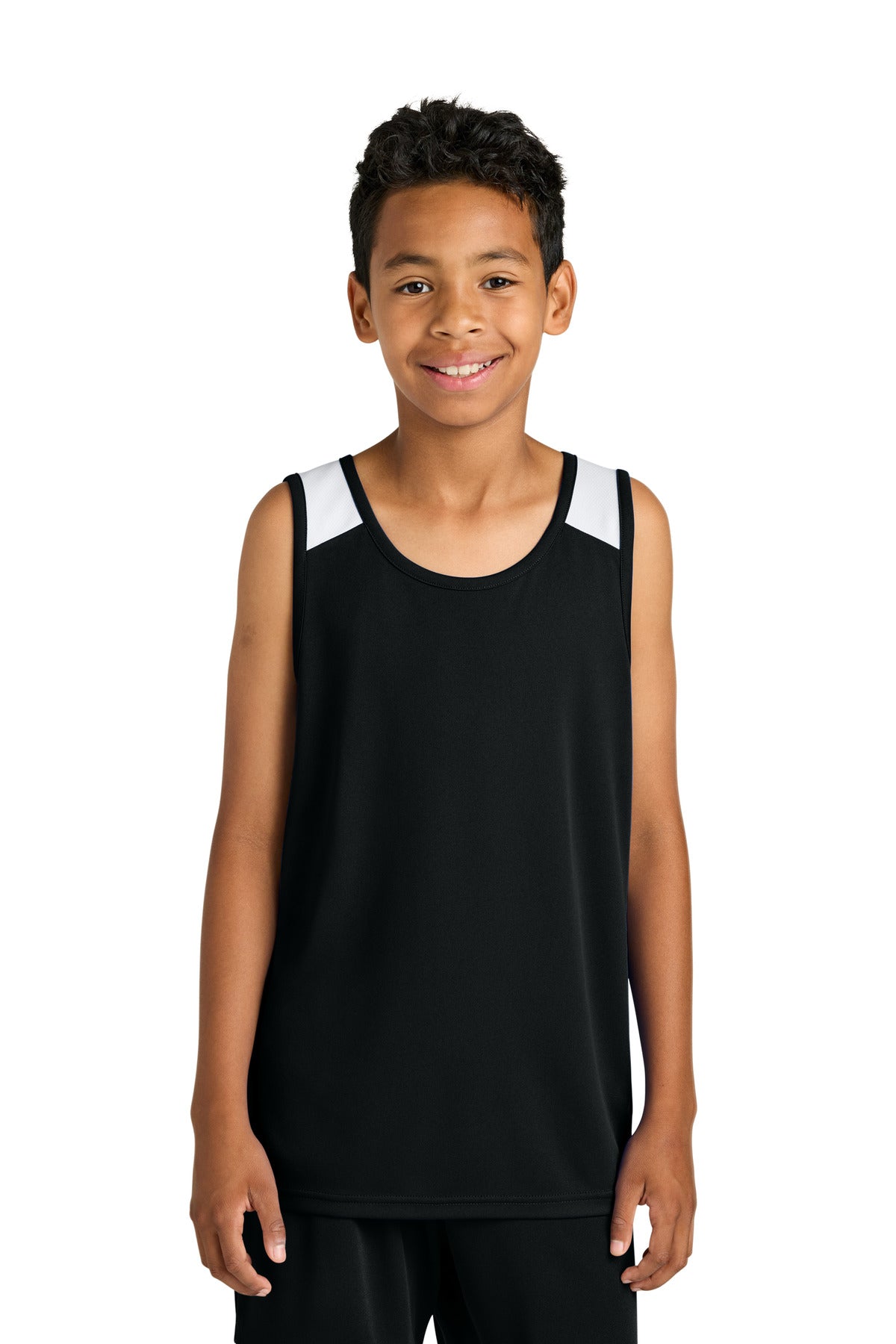 Sport-Tek Youth Club Track Tank YST446 in Black/ White