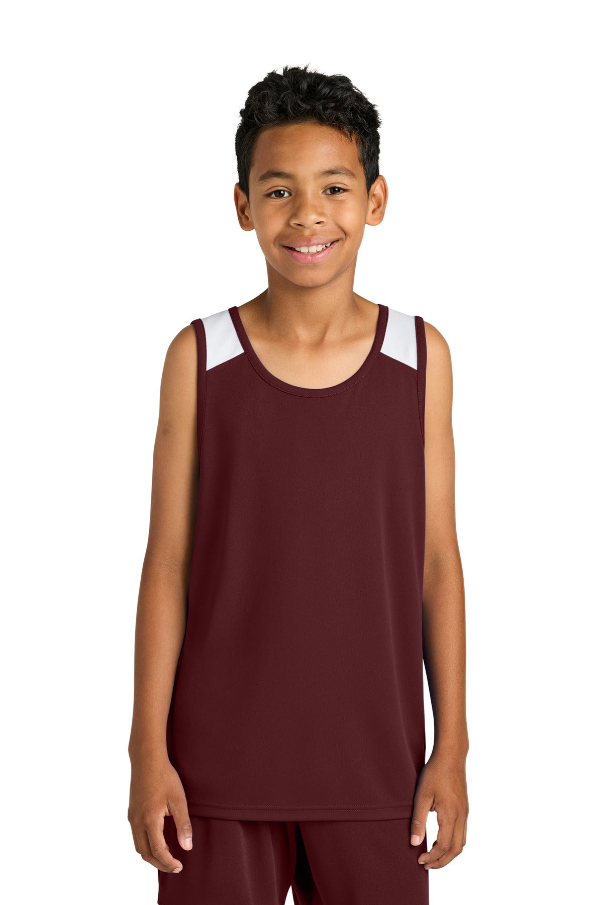Sport-Tek Youth Club Track Tank YST446 in Maroon/ White