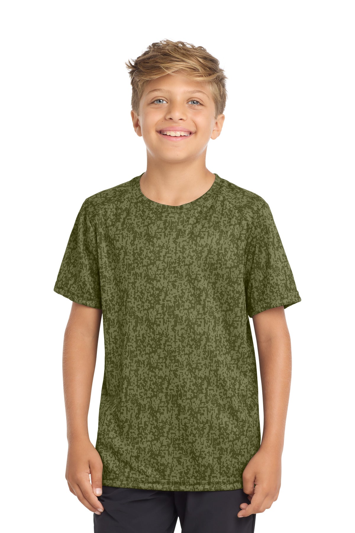 Sport-Tek  Youth Digi Camo Tee. YST460 in Olive Drab Green