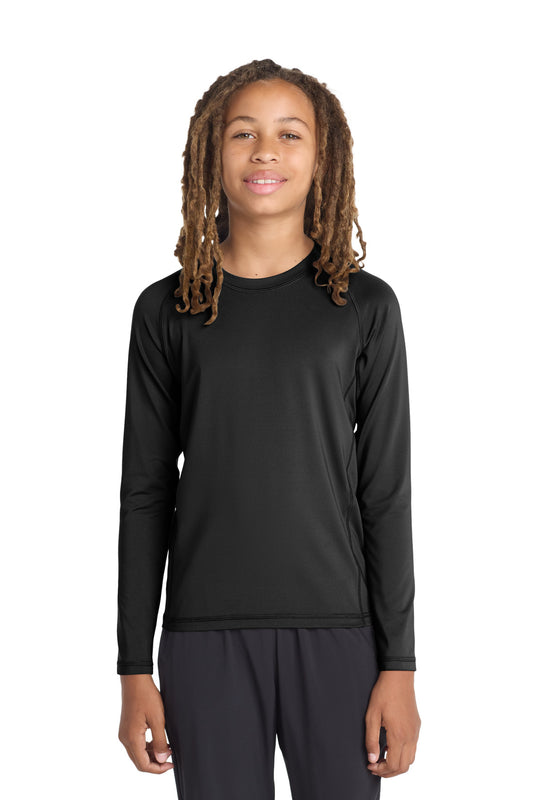 Sport-Tek  Youth Long Sleeve Rashguard Tee. YST470LS in Black
