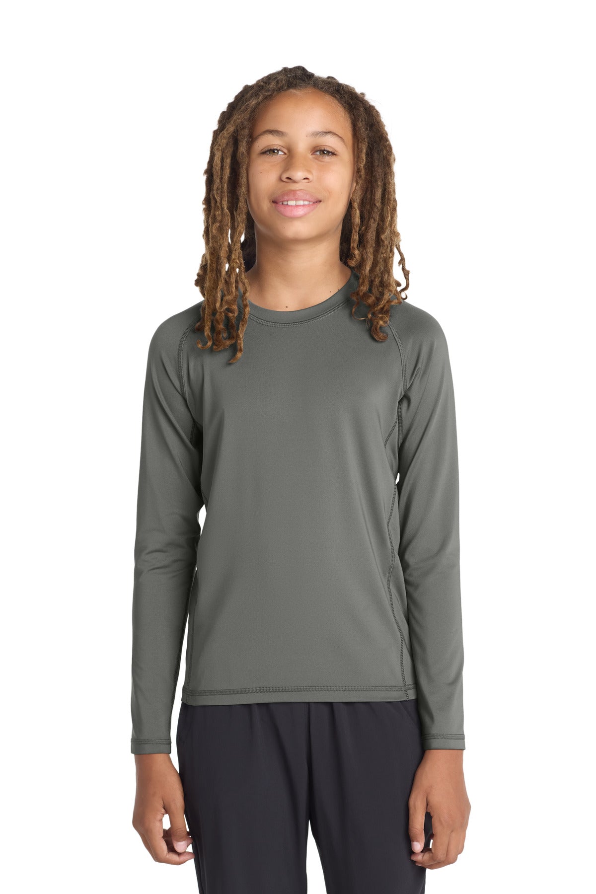Sport-Tek  Youth Long Sleeve Rashguard Tee. YST470LS in Dark Smoke Grey