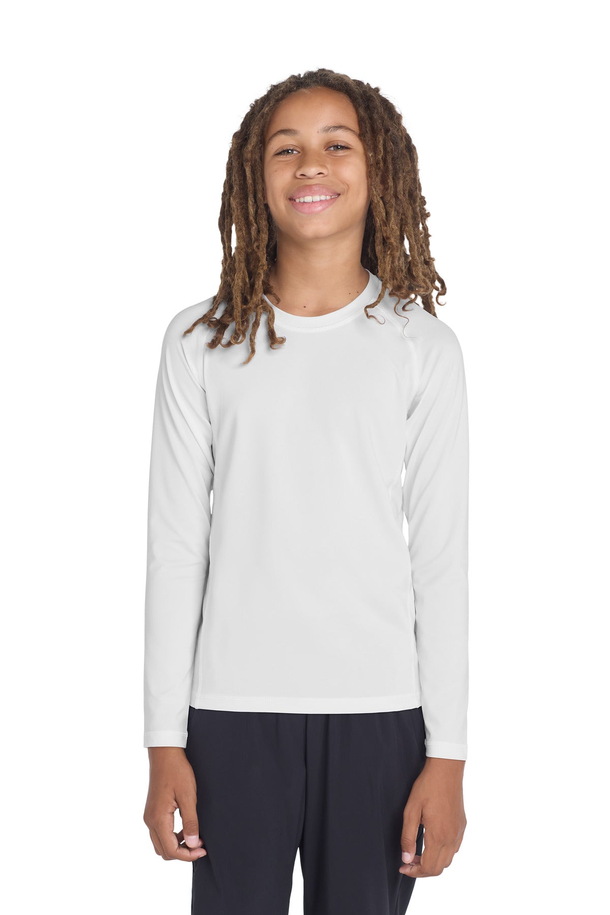 Sport-Tek  Youth Long Sleeve Rashguard Tee. YST470LS in White