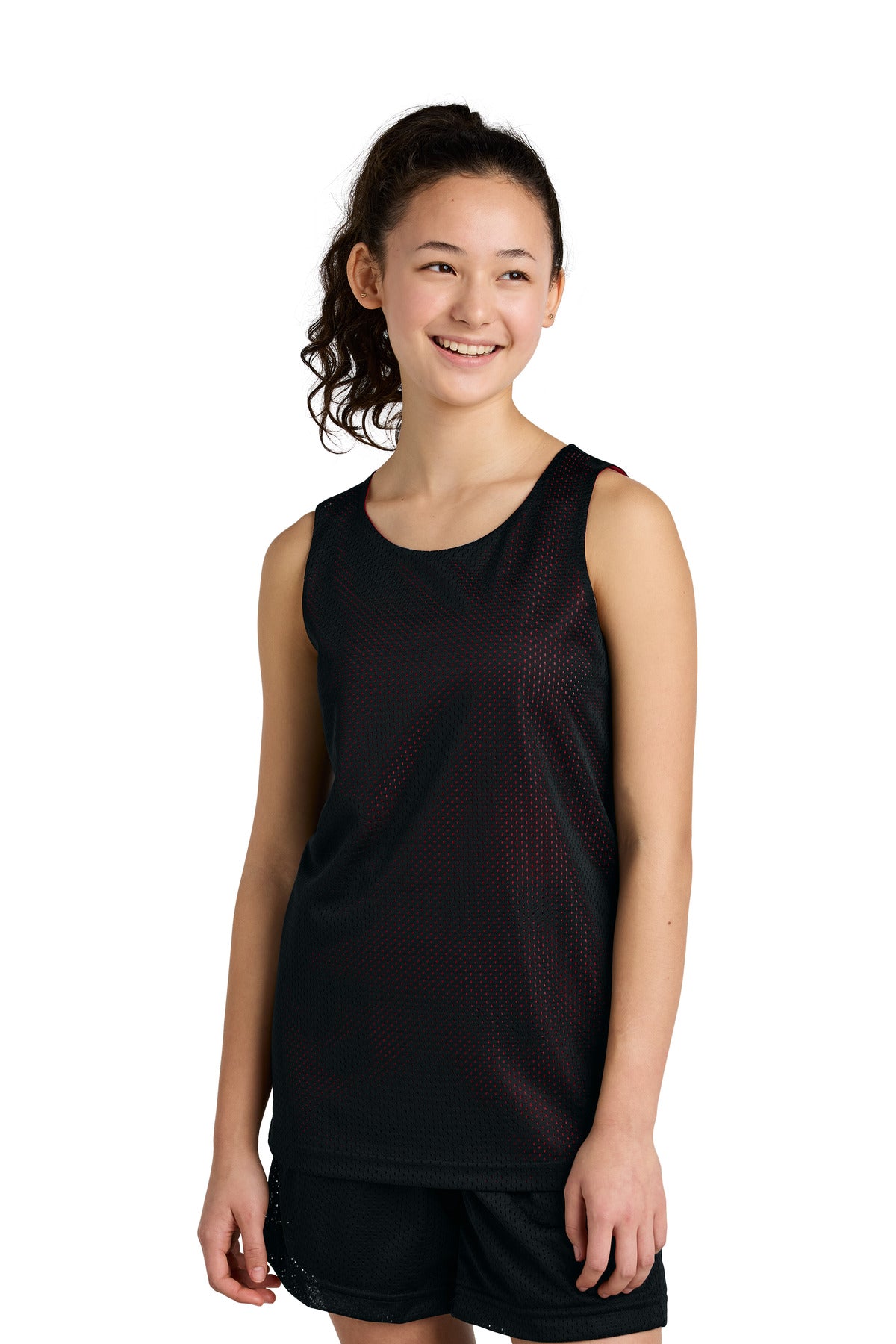 Sport-Tek Youth PosiCharge Reversible Mesh Tank YST5000 in Black/ Deep Red