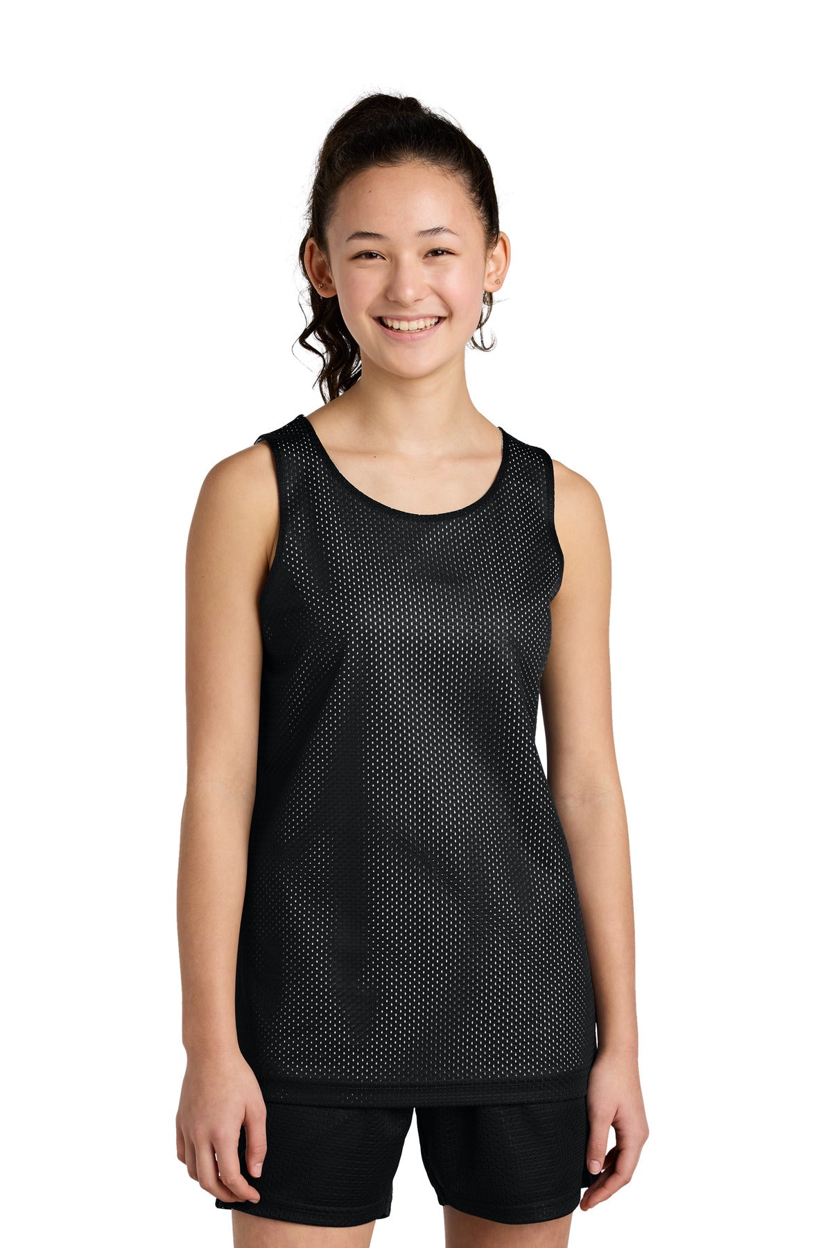 Sport-Tek Youth PosiCharge Reversible Mesh Tank YST5000 in Black/ White