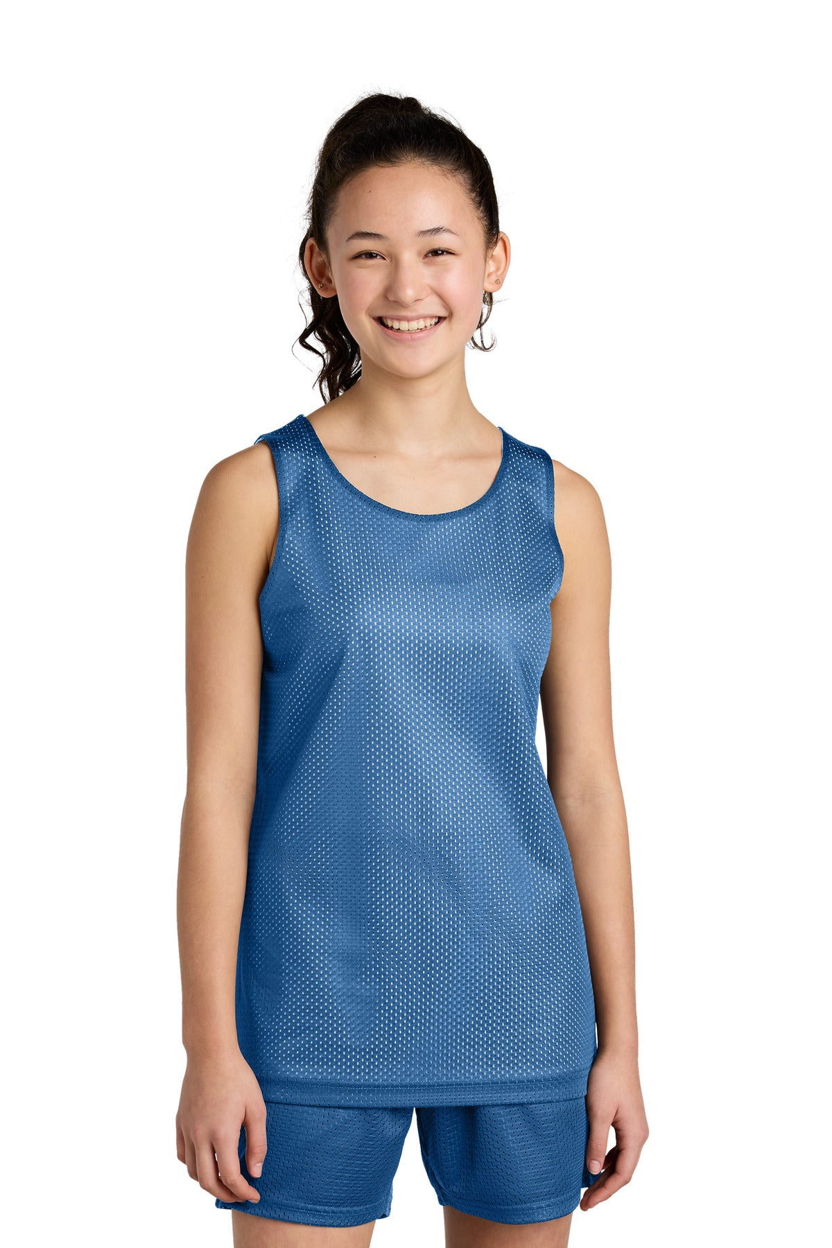 Sport-Tek Youth PosiCharge Reversible Mesh Tank YST5000 in Carolina Blue/ White