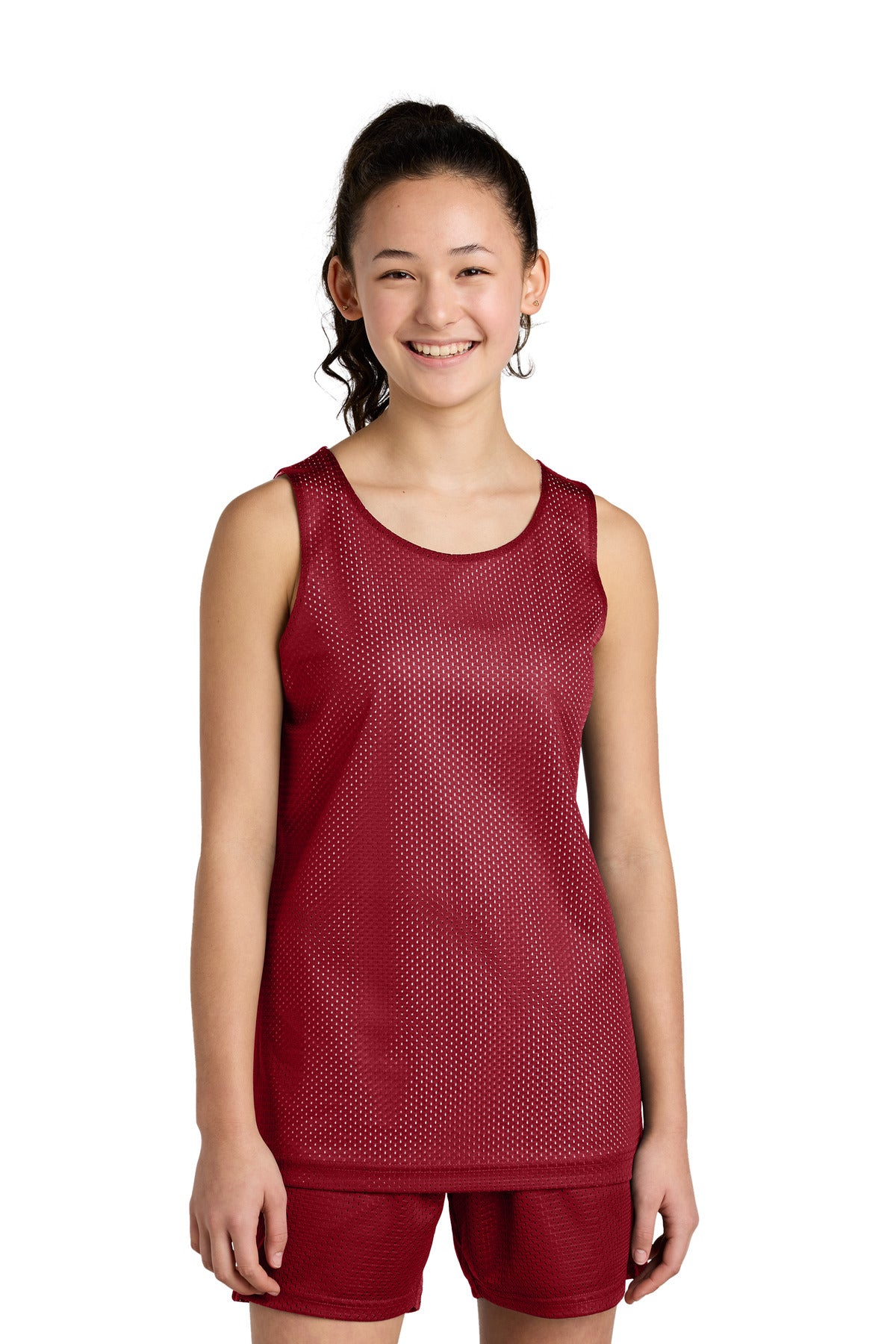 Sport-Tek Youth PosiCharge Reversible Mesh Tank YST5000 in Deep Red/ White