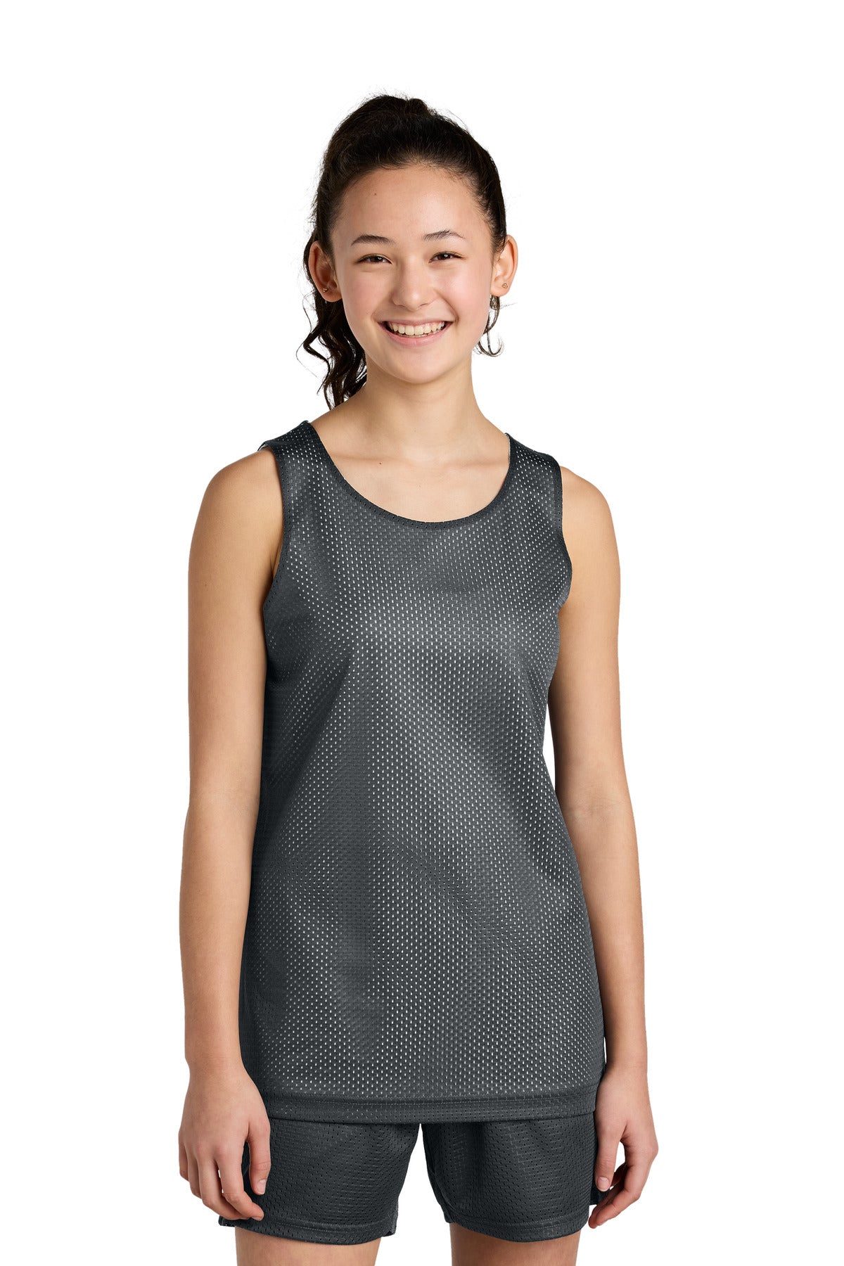 Sport-Tek Youth PosiCharge Reversible Mesh Tank YST5000 in Iron Grey/ White