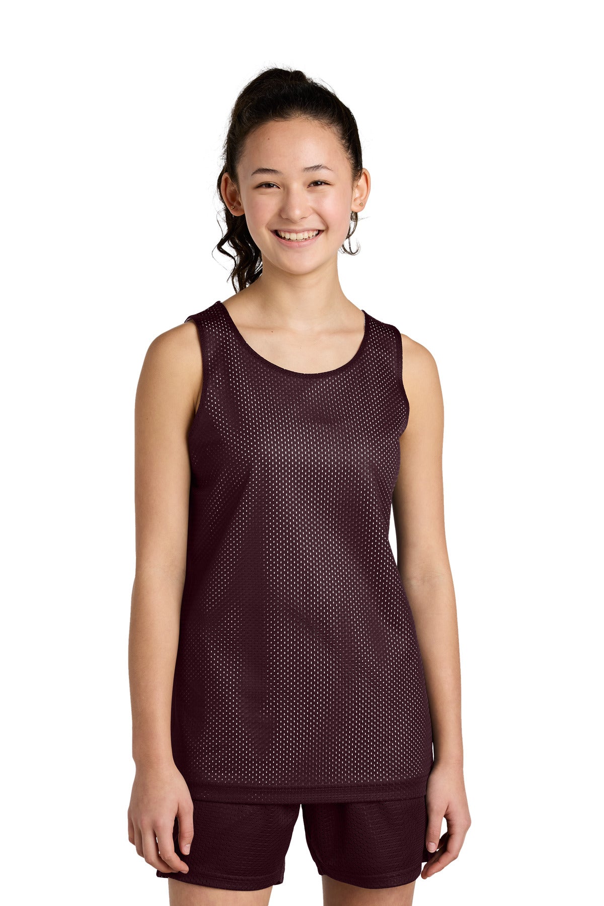 Sport-Tek Youth PosiCharge Reversible Mesh Tank YST5000 in Maroon/ White