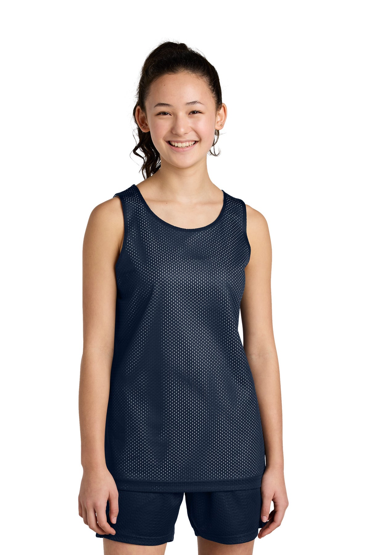 Sport-Tek Youth PosiCharge Reversible Mesh Tank YST5000 in True Navy/ White