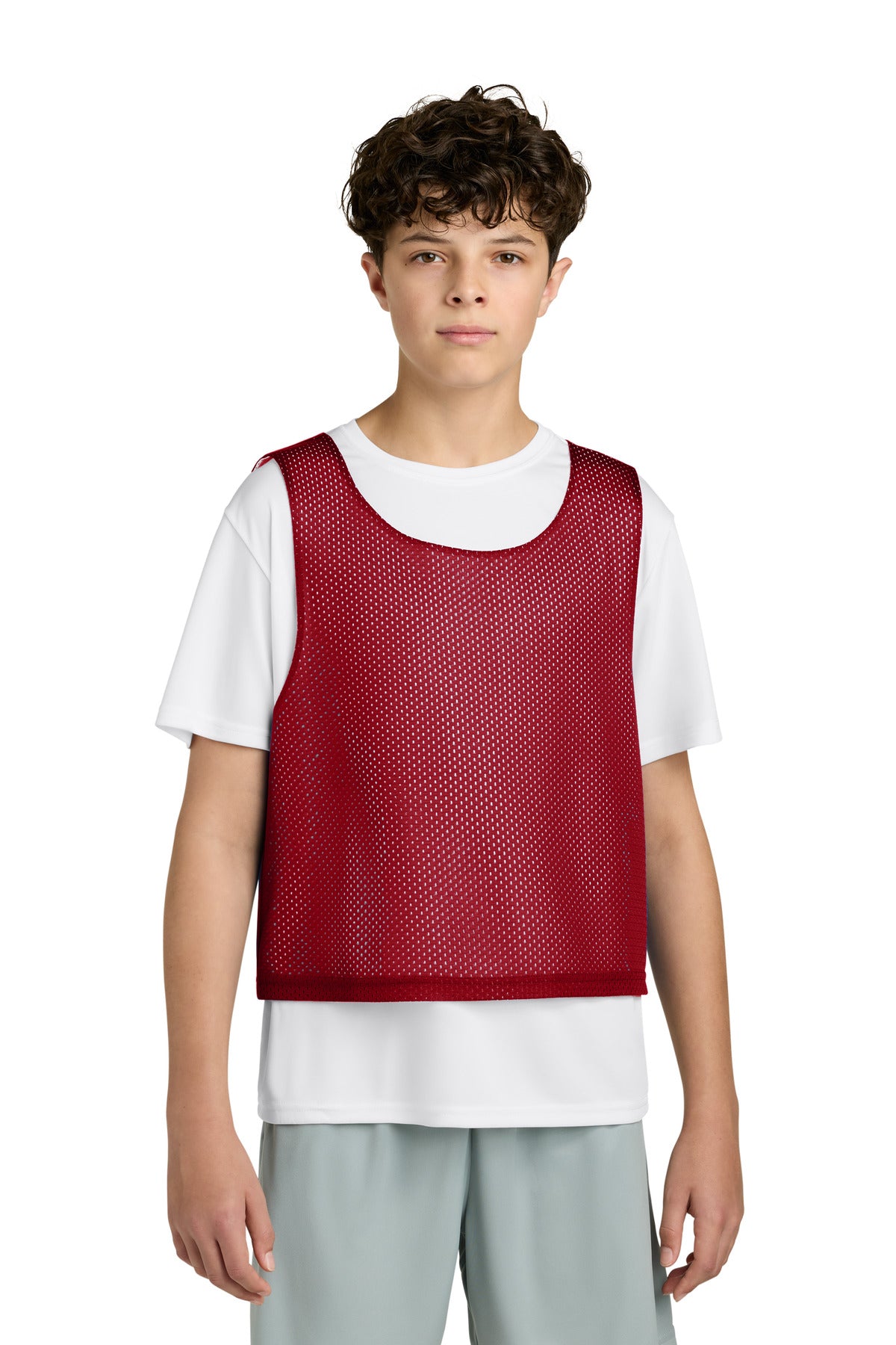 Sport-Tek Youth Lacrosse Reversible Pinnie YST512 in Deep Red/ White